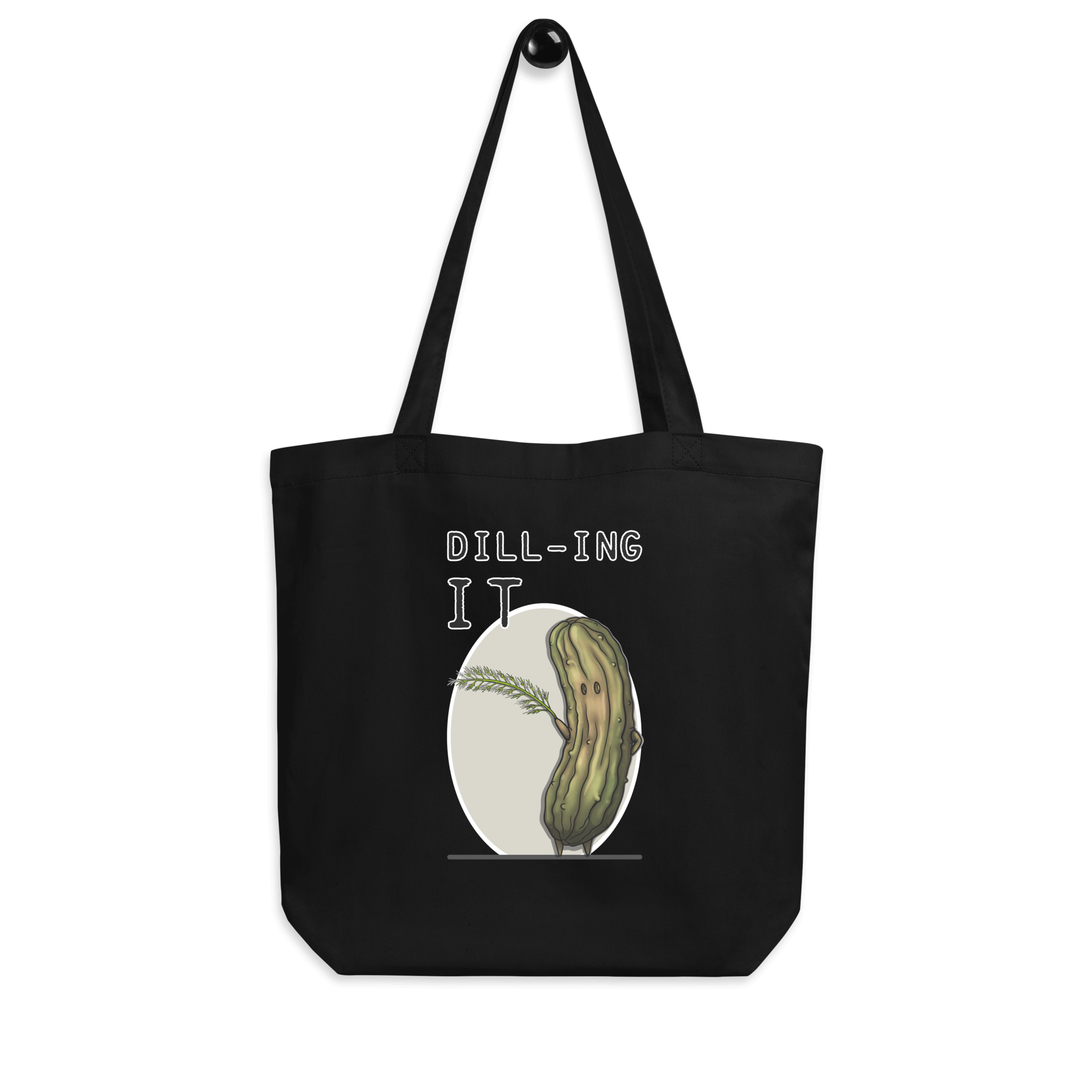 cool cartoon pickle with dill on tote bag black