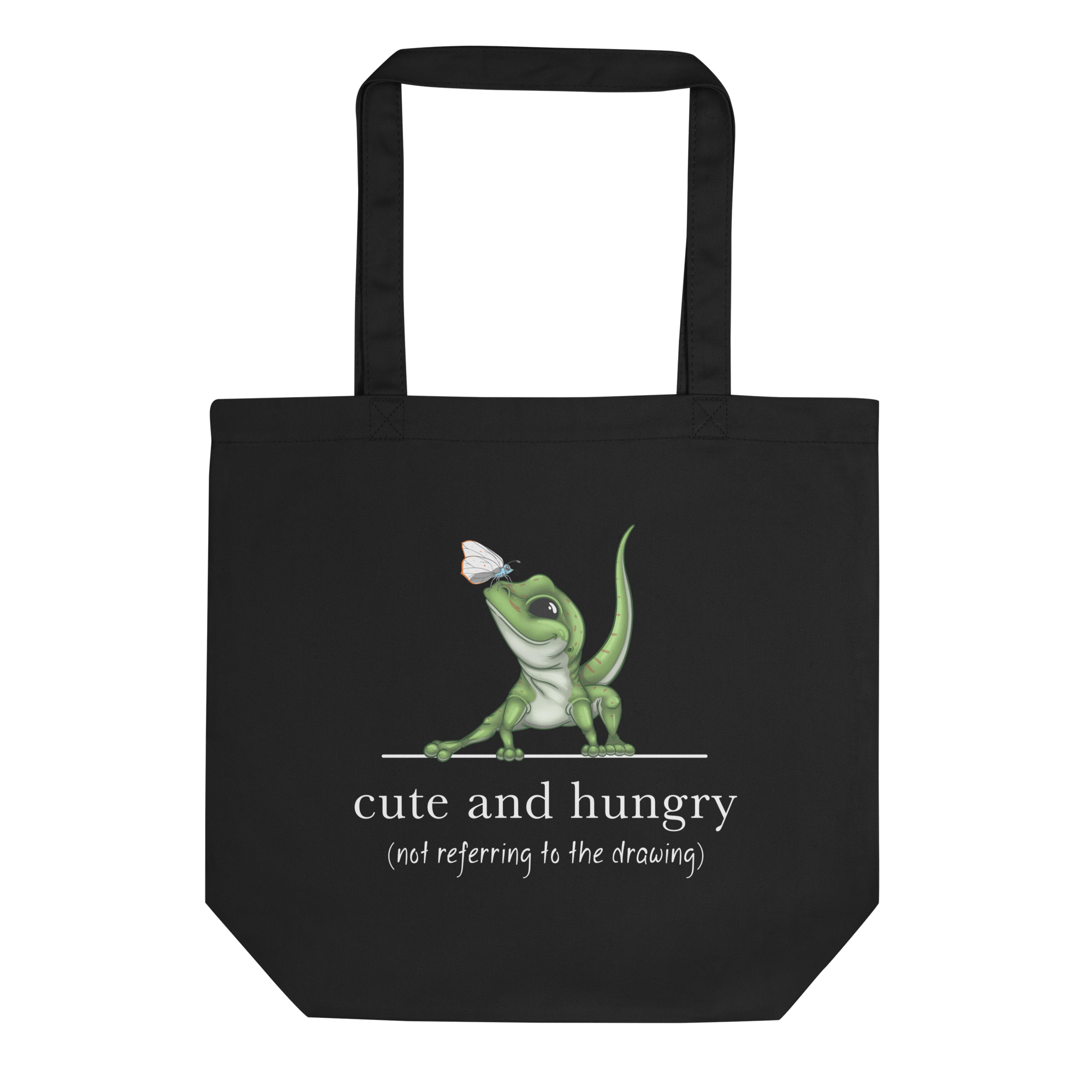 cute and hungry gecko tote bag black