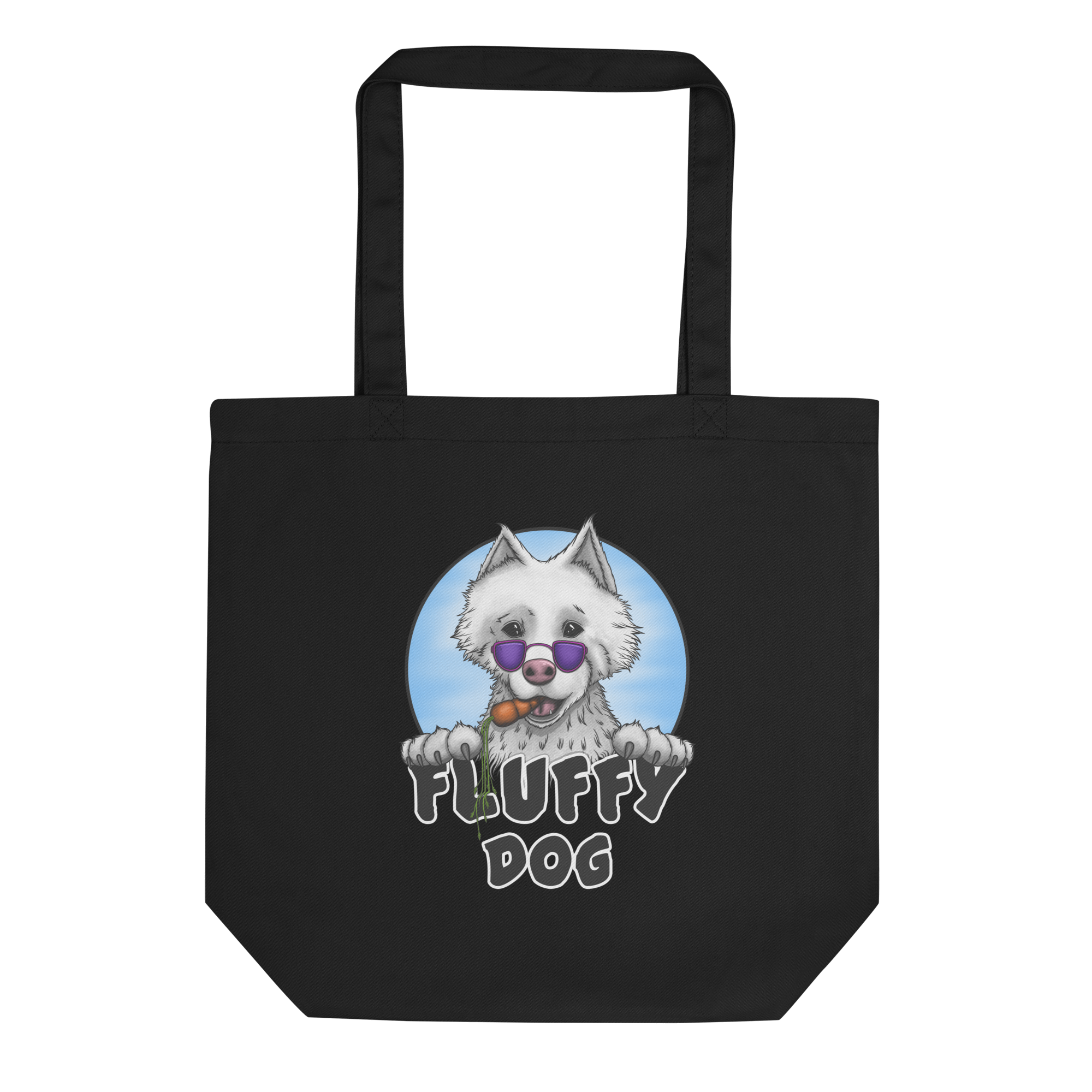 Fluffy dog samoyed on tote bag black