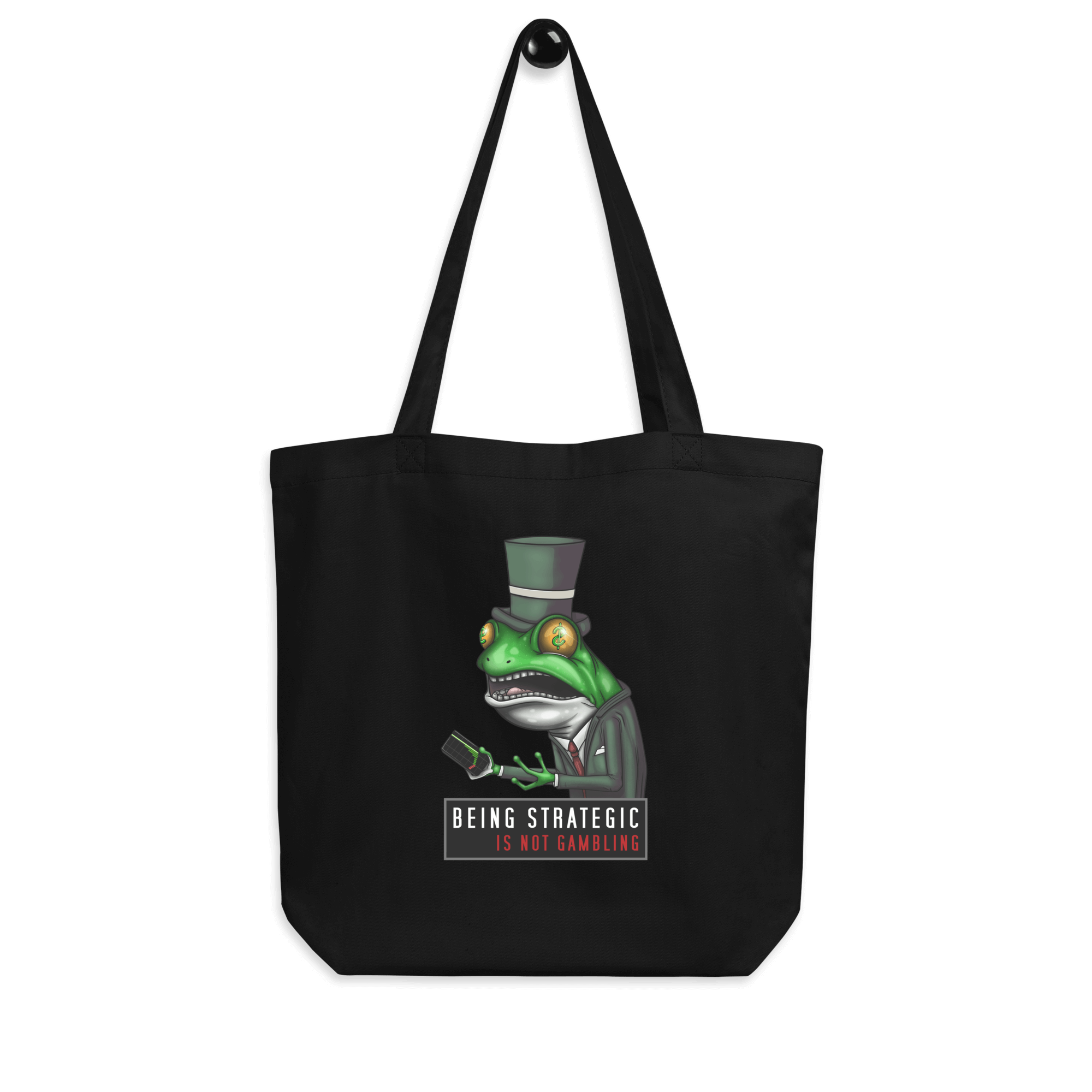 cartoon investor frog drawing on tote bag black