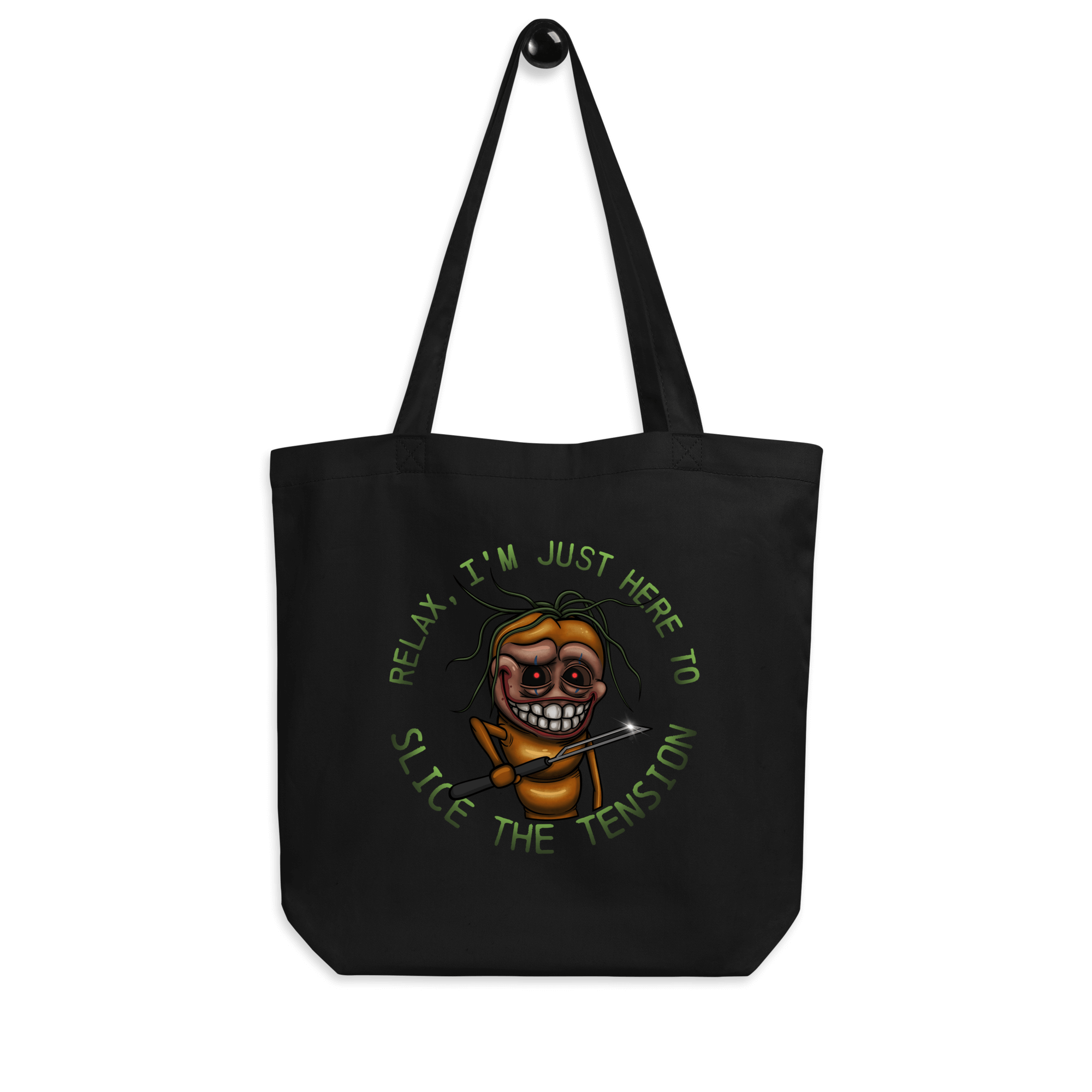 Funny joker carrot cartoon drawing on tote bag black