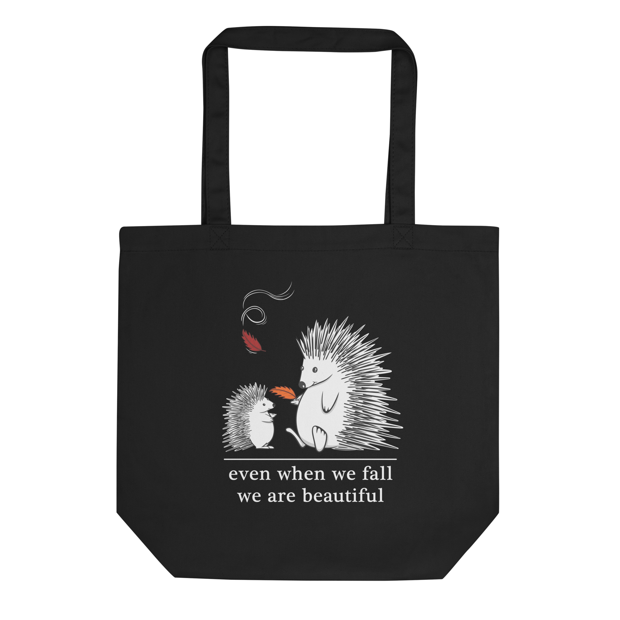 Cute cartoon hedgehog drawing on tote bag black