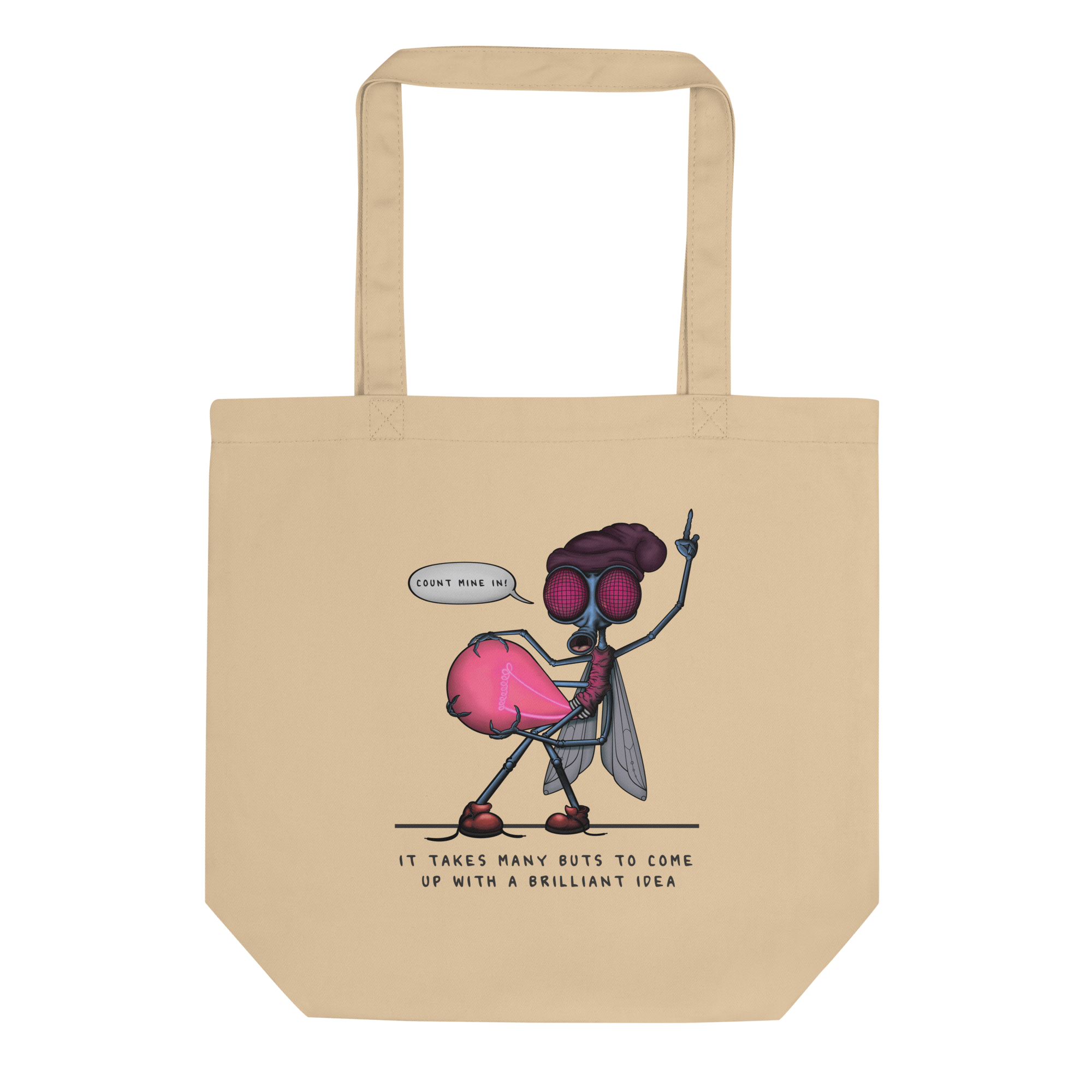 Pink cartoon firefly tote bag natural