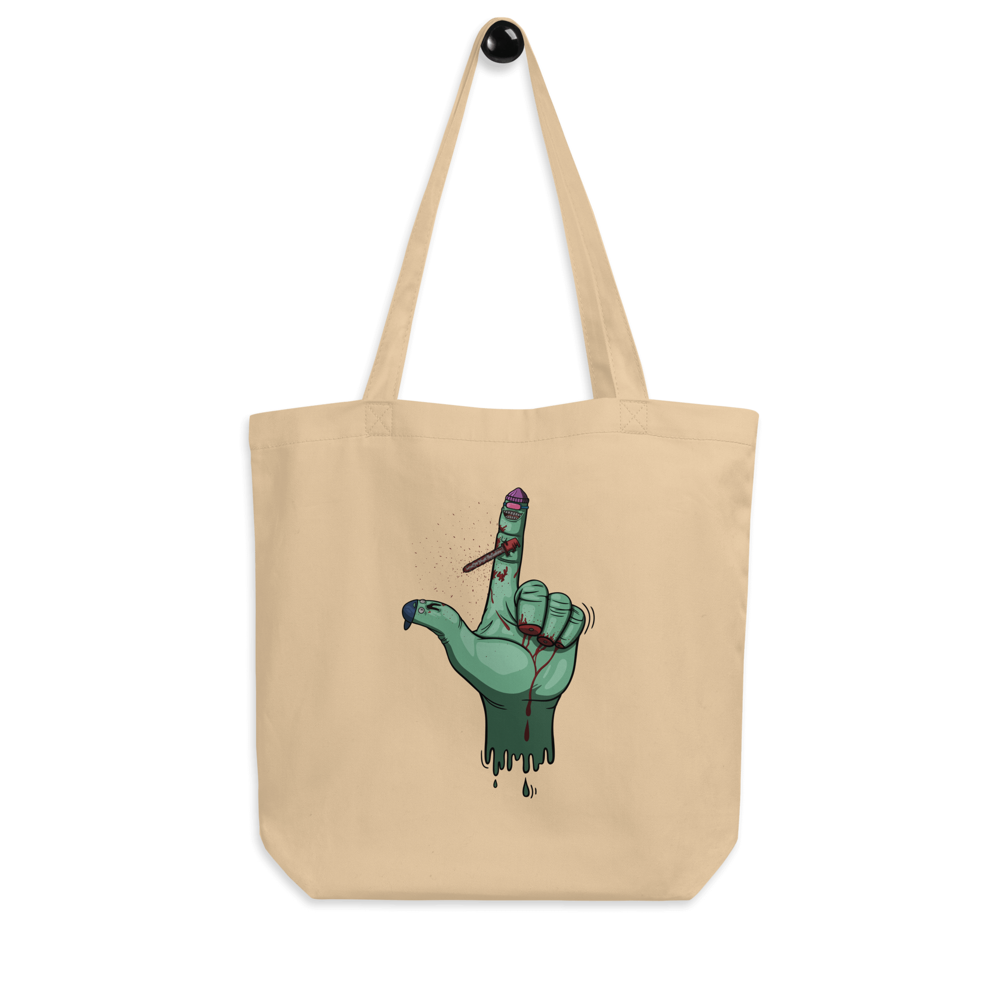 Crazy cartoon Halloween fingers tote bag natural