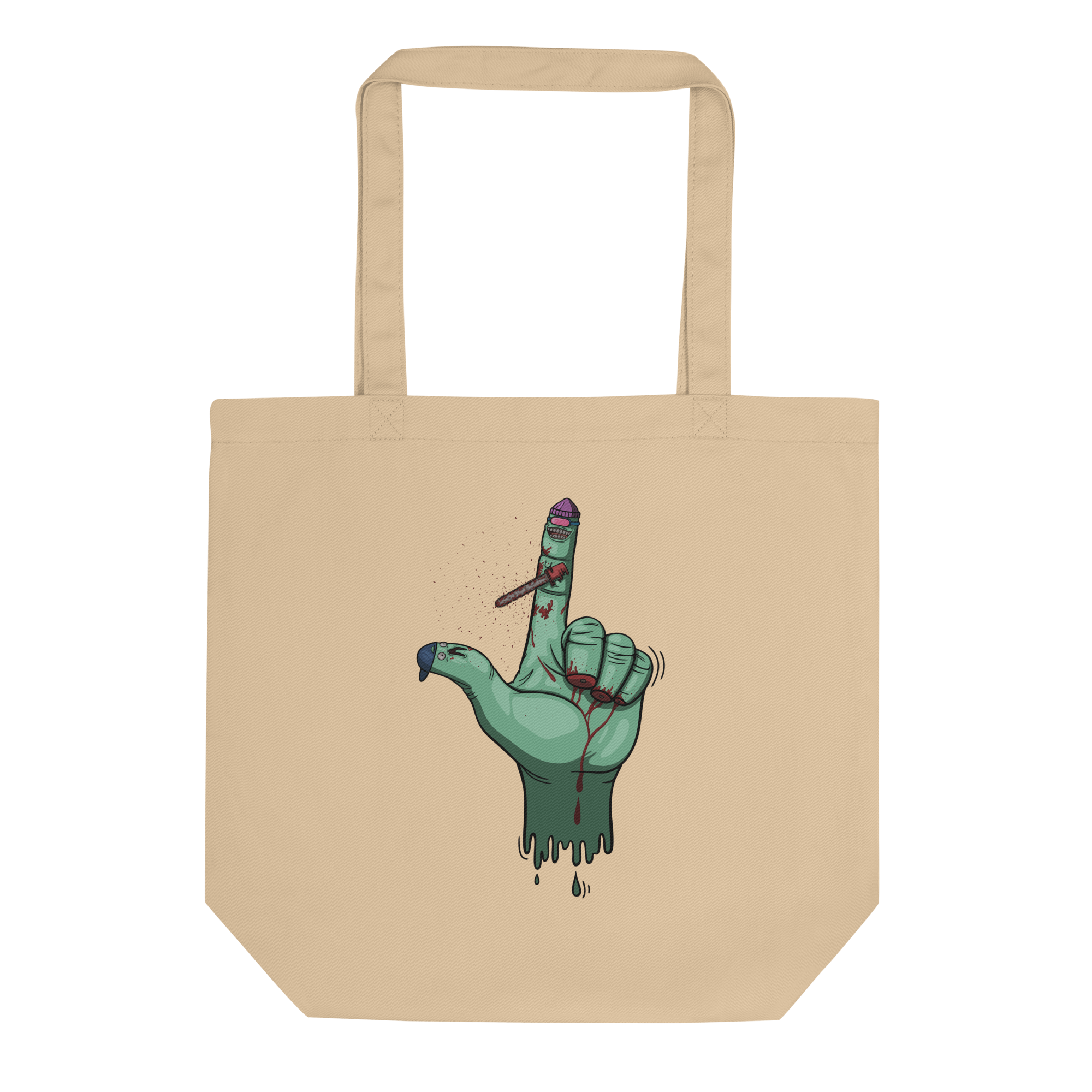 Cartoon hand with bloody fingers tote bag natural