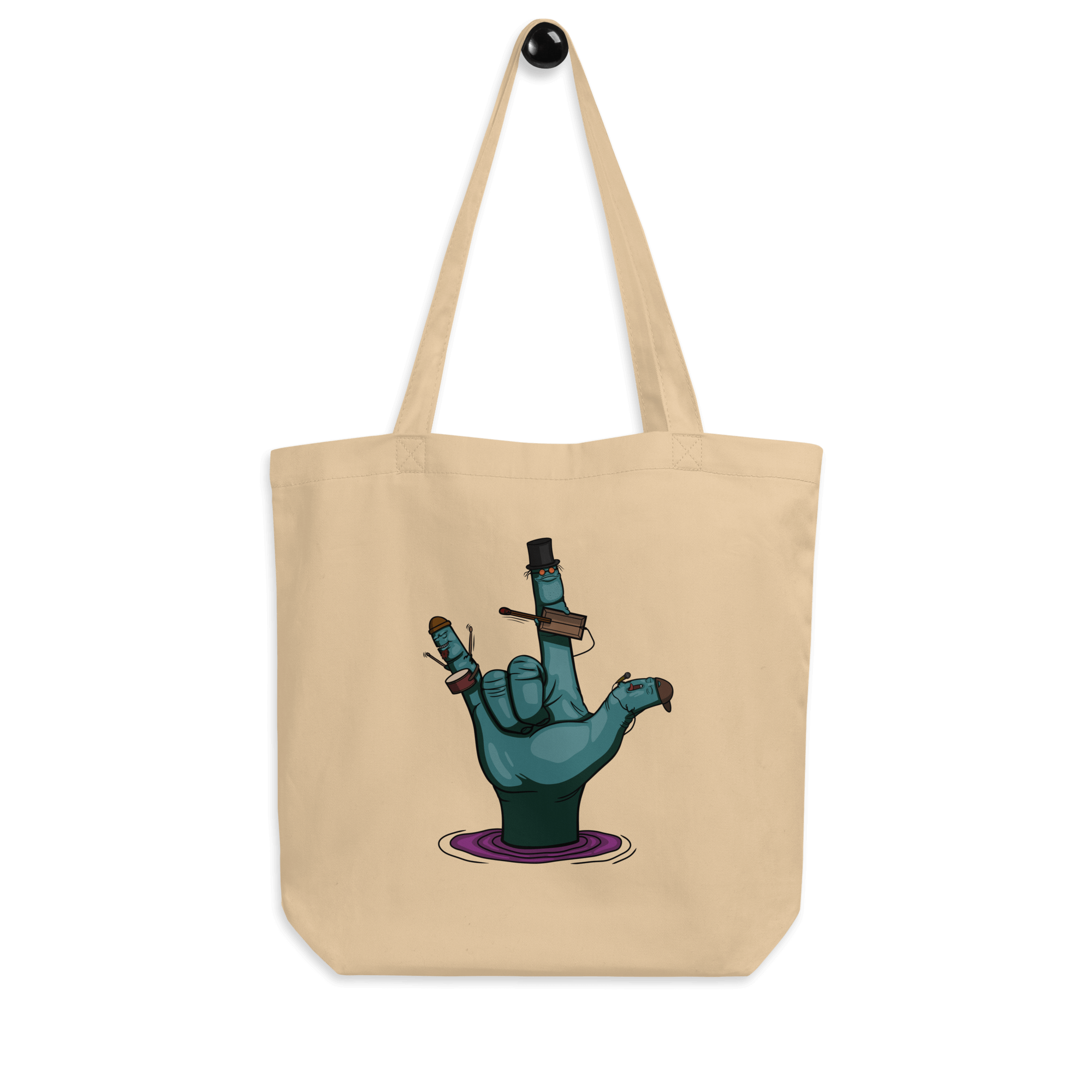 cartoon rock music hand tote bag natural