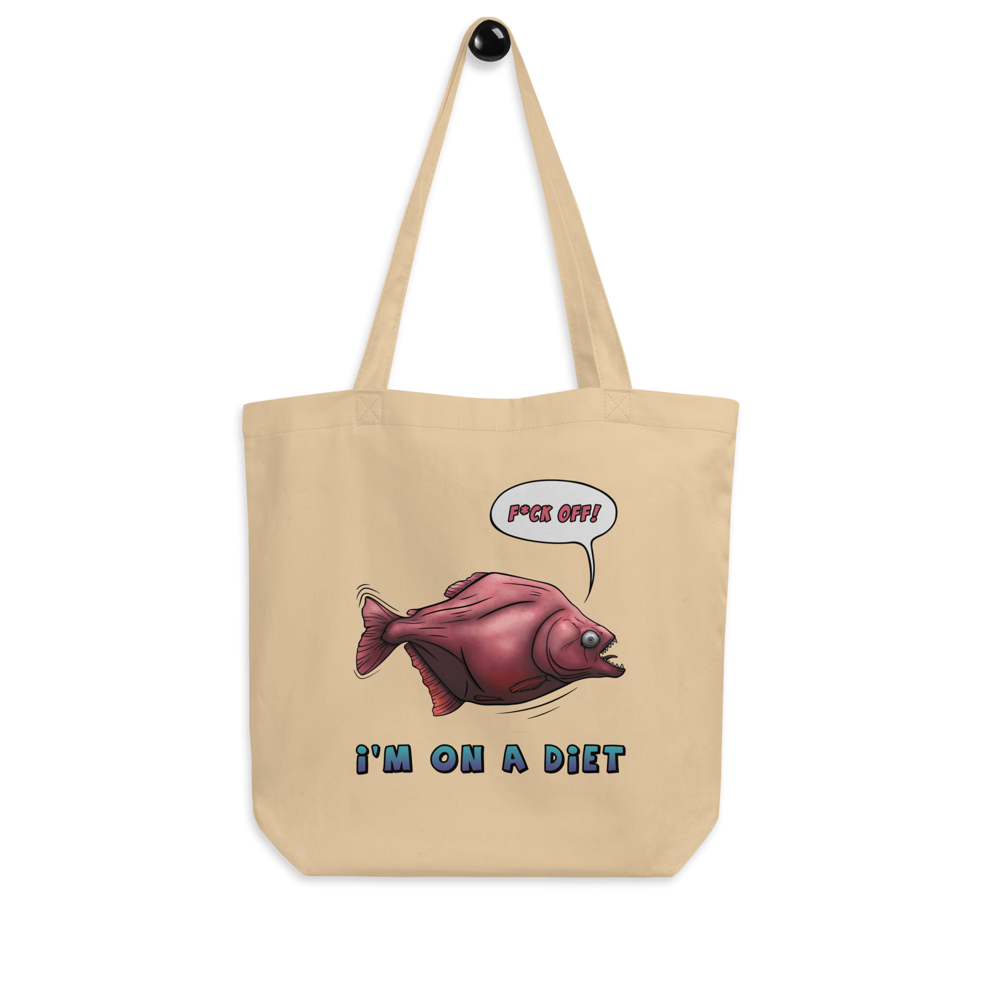 Cool cartoon piranha on tote bag natural