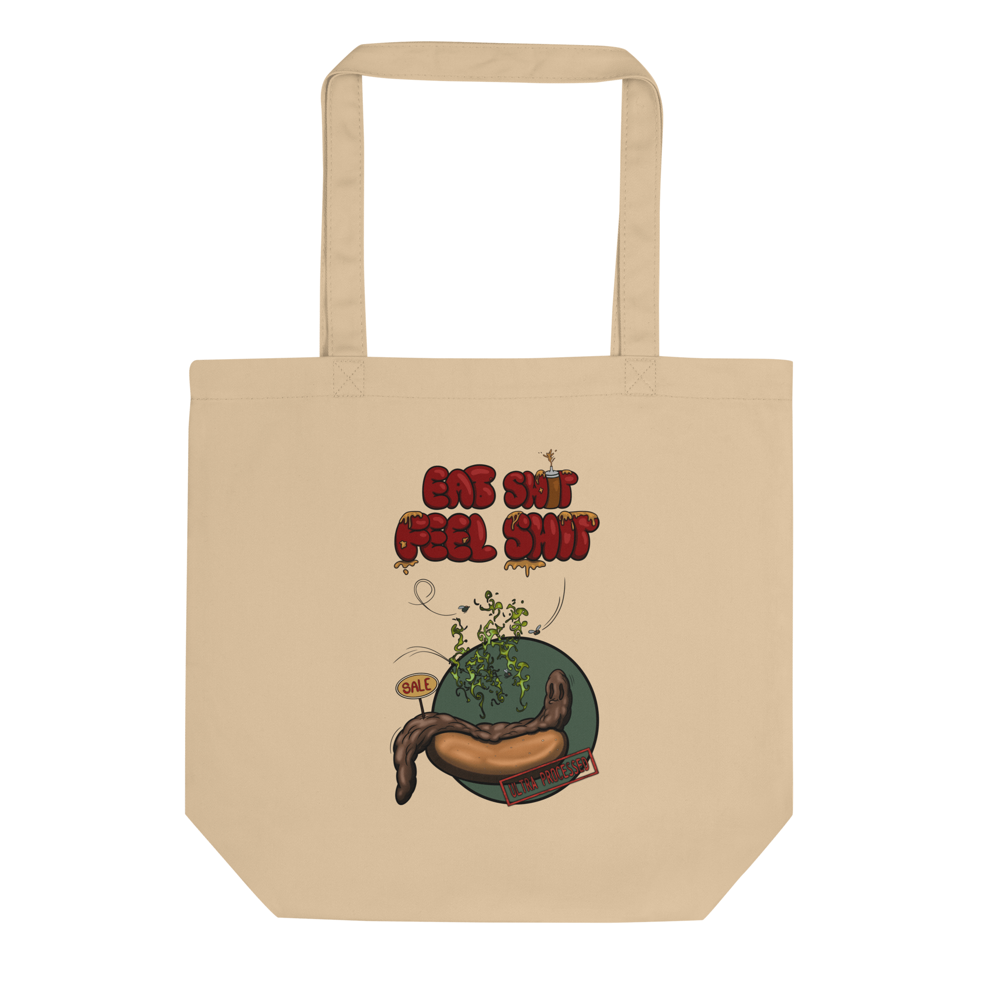 tote bag natural with funny cartoon hot dog