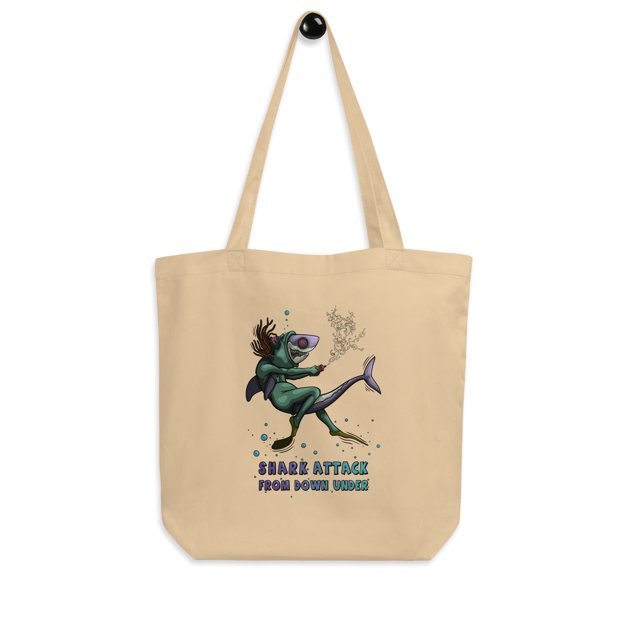 Funny cartoon shark on tote bag natural