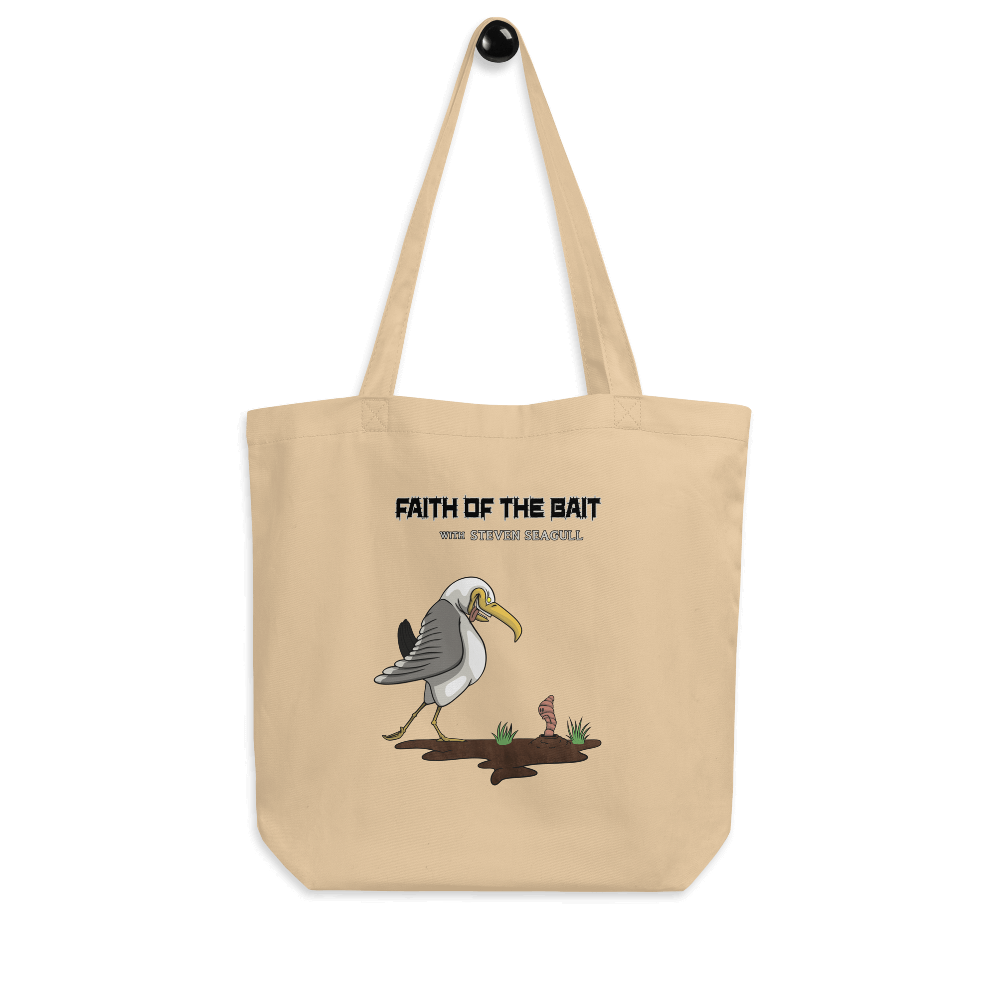 funny cartoon seagull and a maggot on tote bag natural