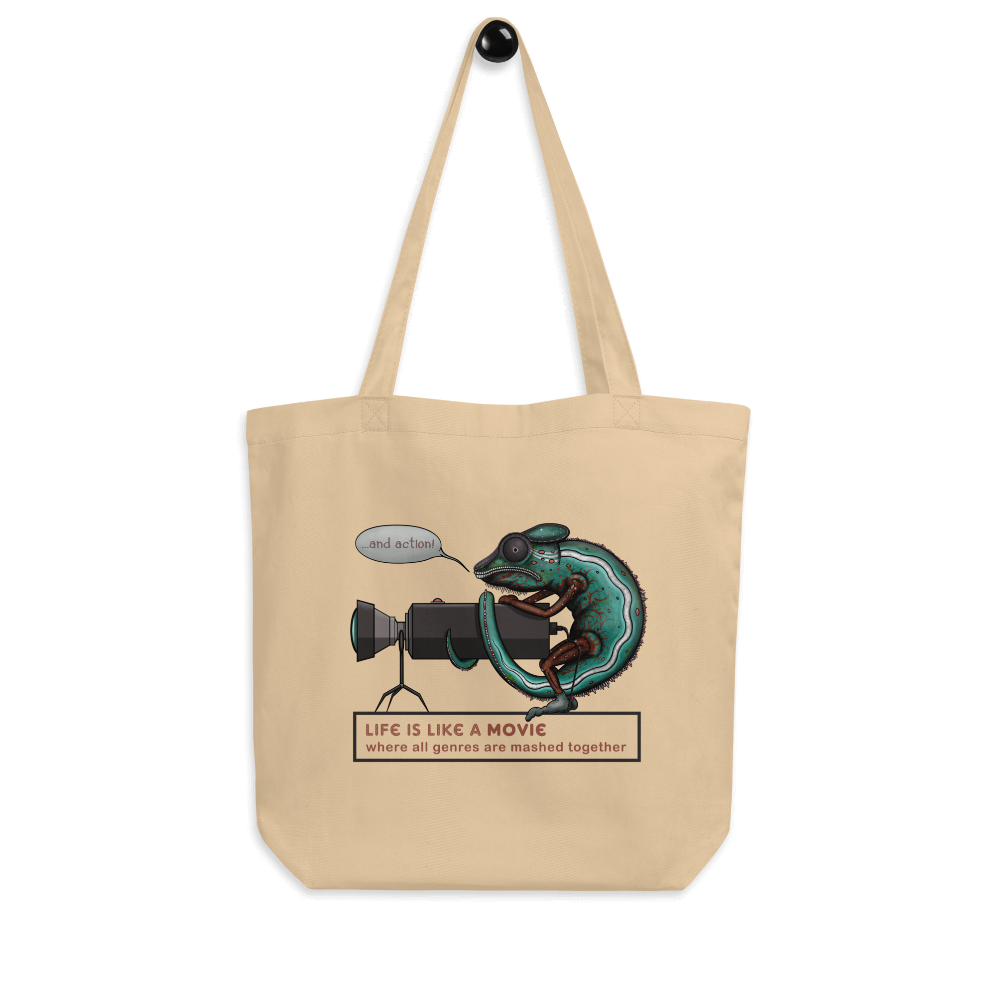 Cute chameleon camera tote bag natural