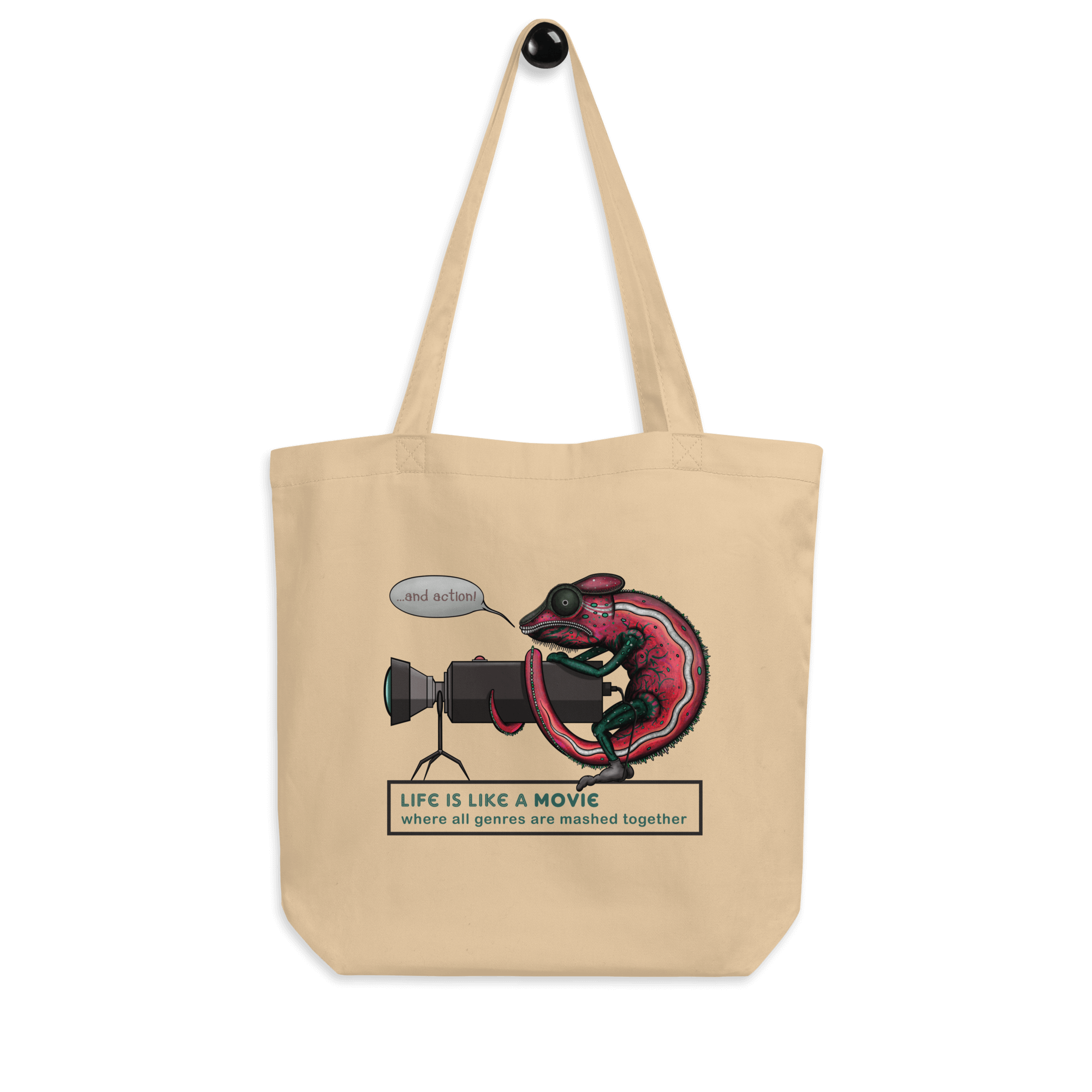 Cute chameleon camera tote bag natural