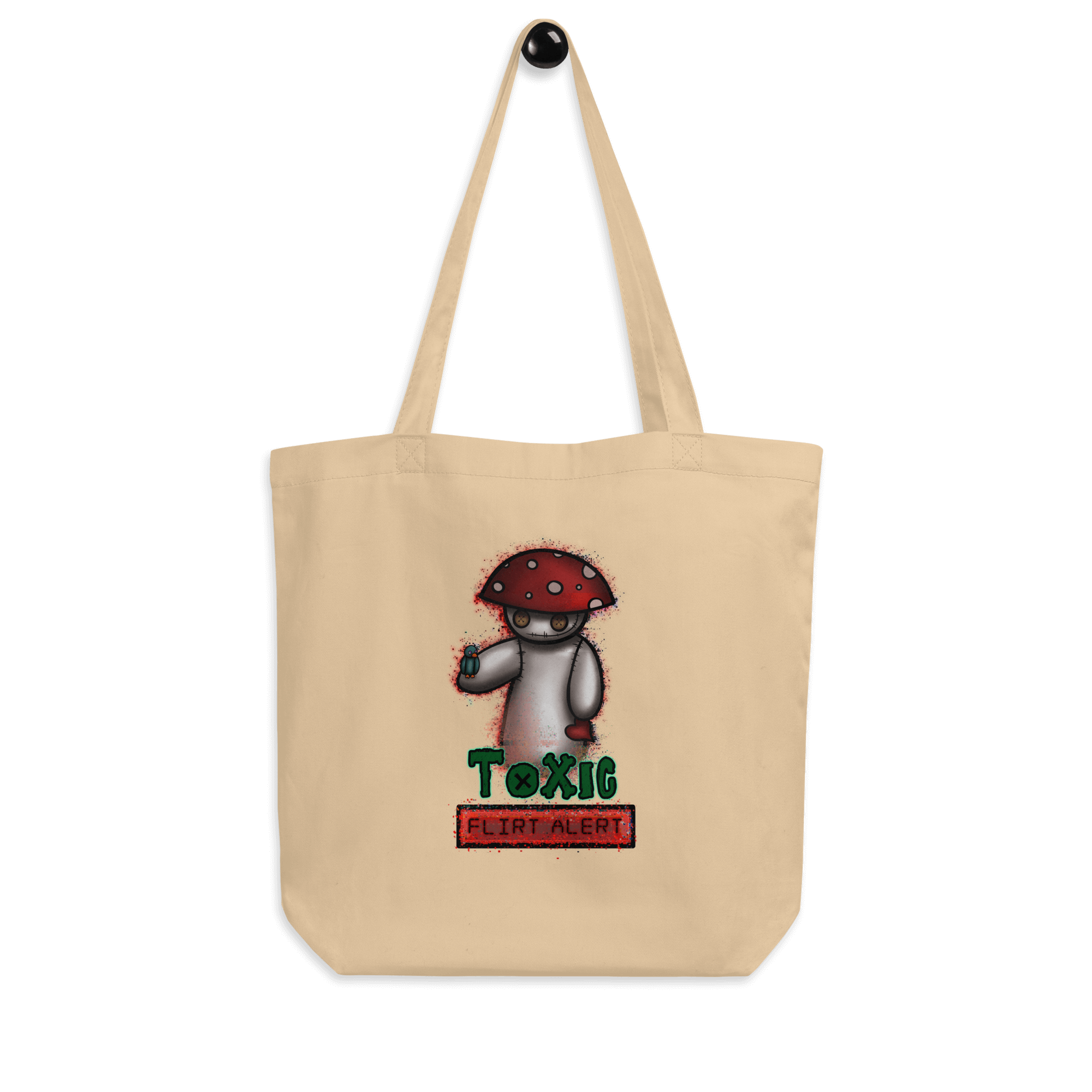 Cartoon poison fly agaric mushroom on natural tote bag