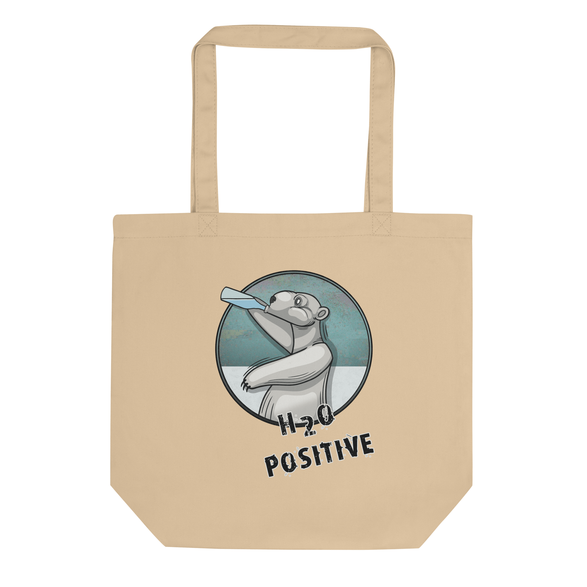 tote bag natural with a cool cartoon polar bear drinking water