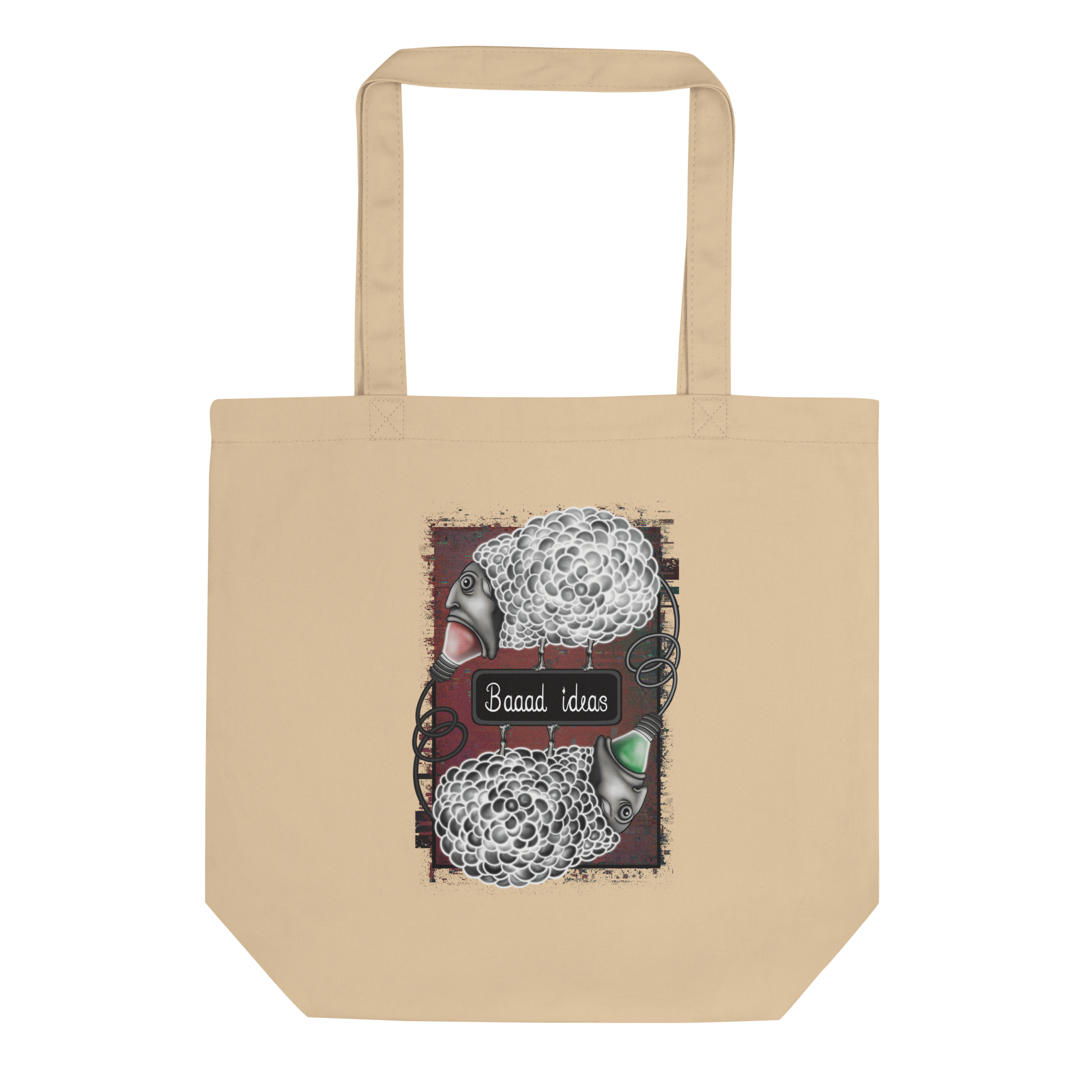 cartoon sheep with bad ideas on tote bag natural