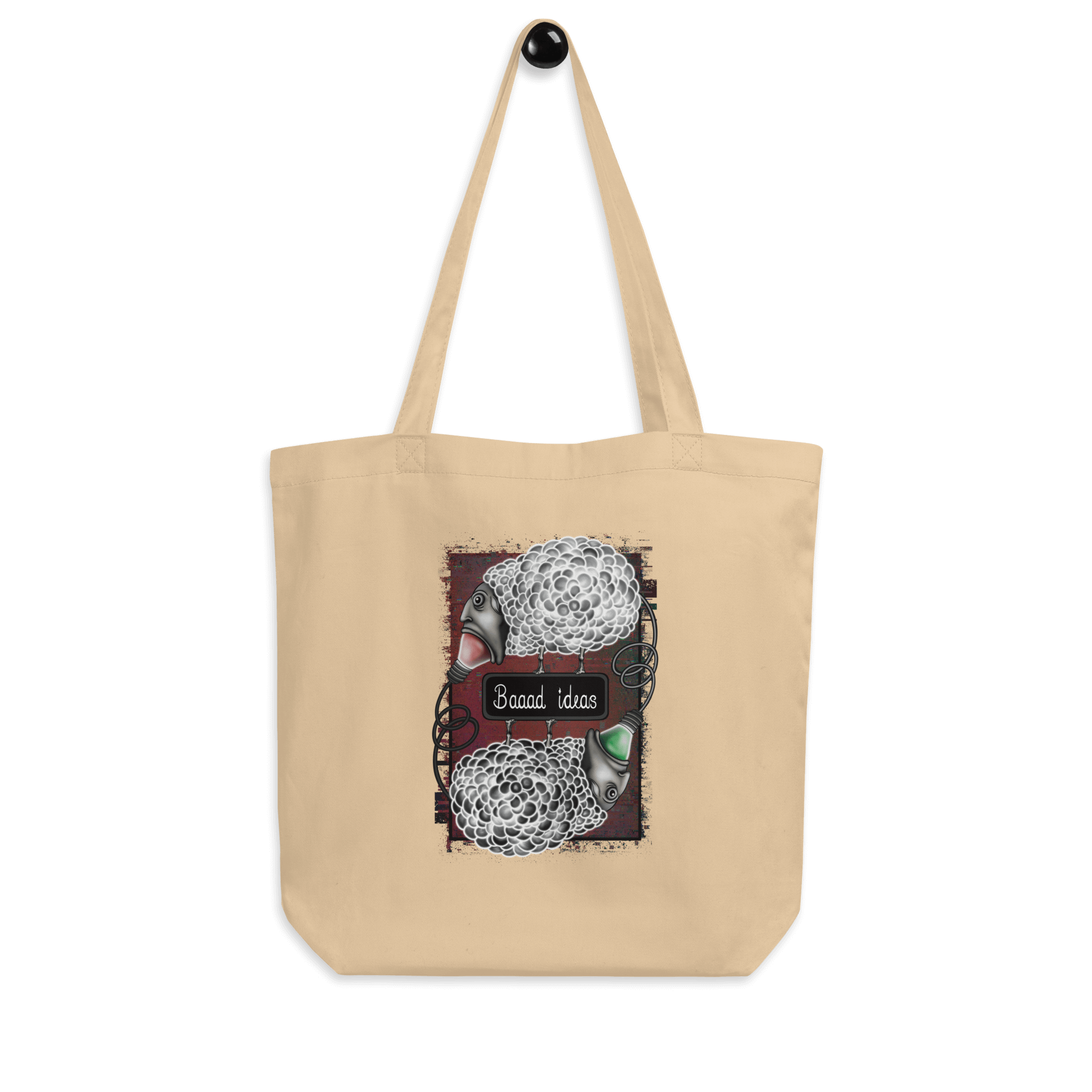 cool cartoon sheep with lightbulbs on natural tote bag