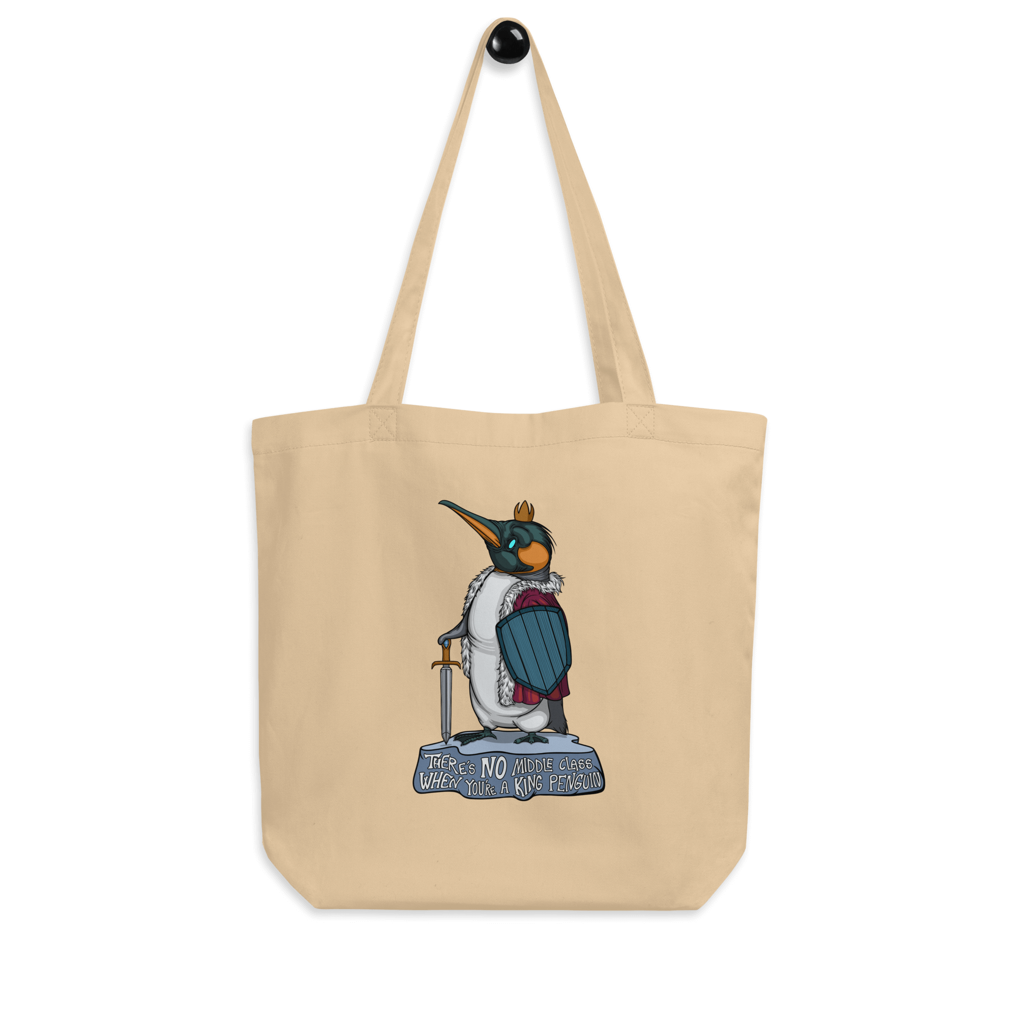 funny king penguin in cartoon style on natural tote bag