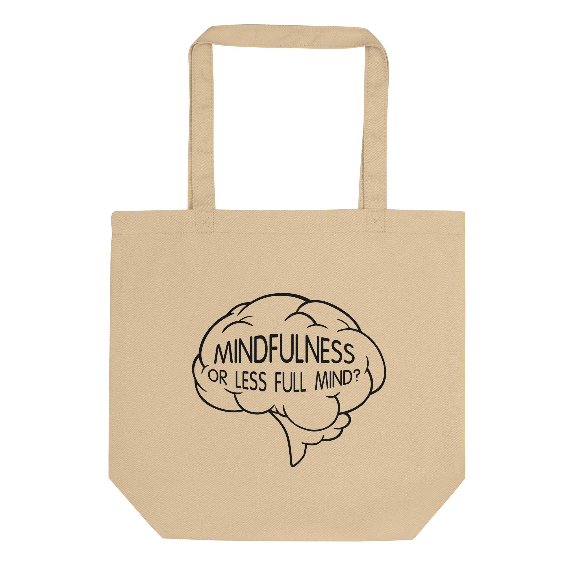 natural tote bag with cartoon brain and mindfulness