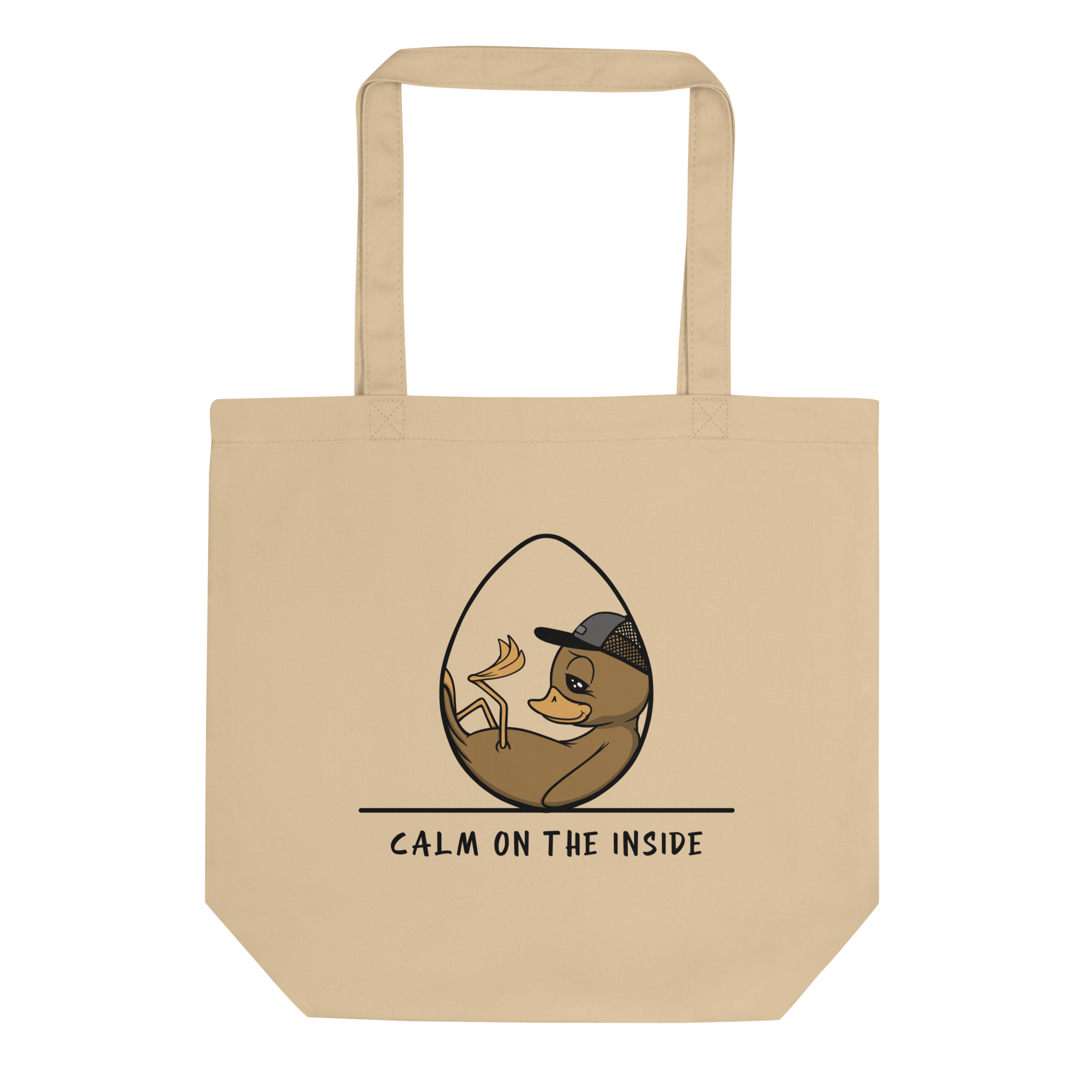 cute baby duckling drawing on natural tote bag