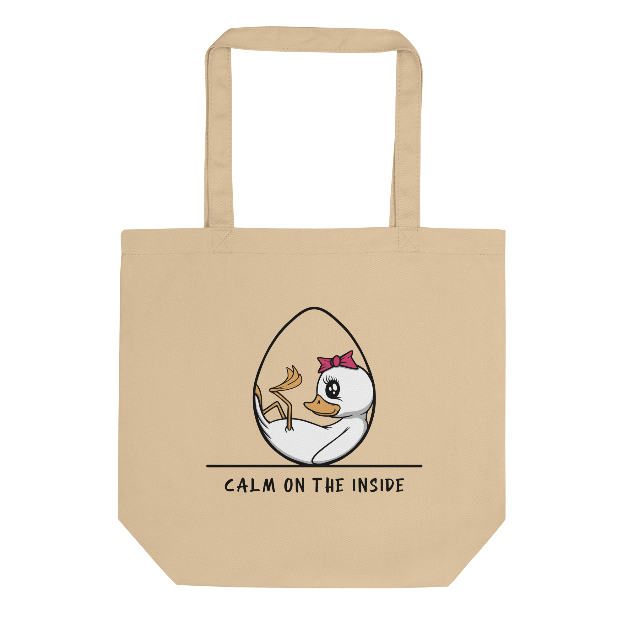 cute baby duckling drawing on natural tote bag