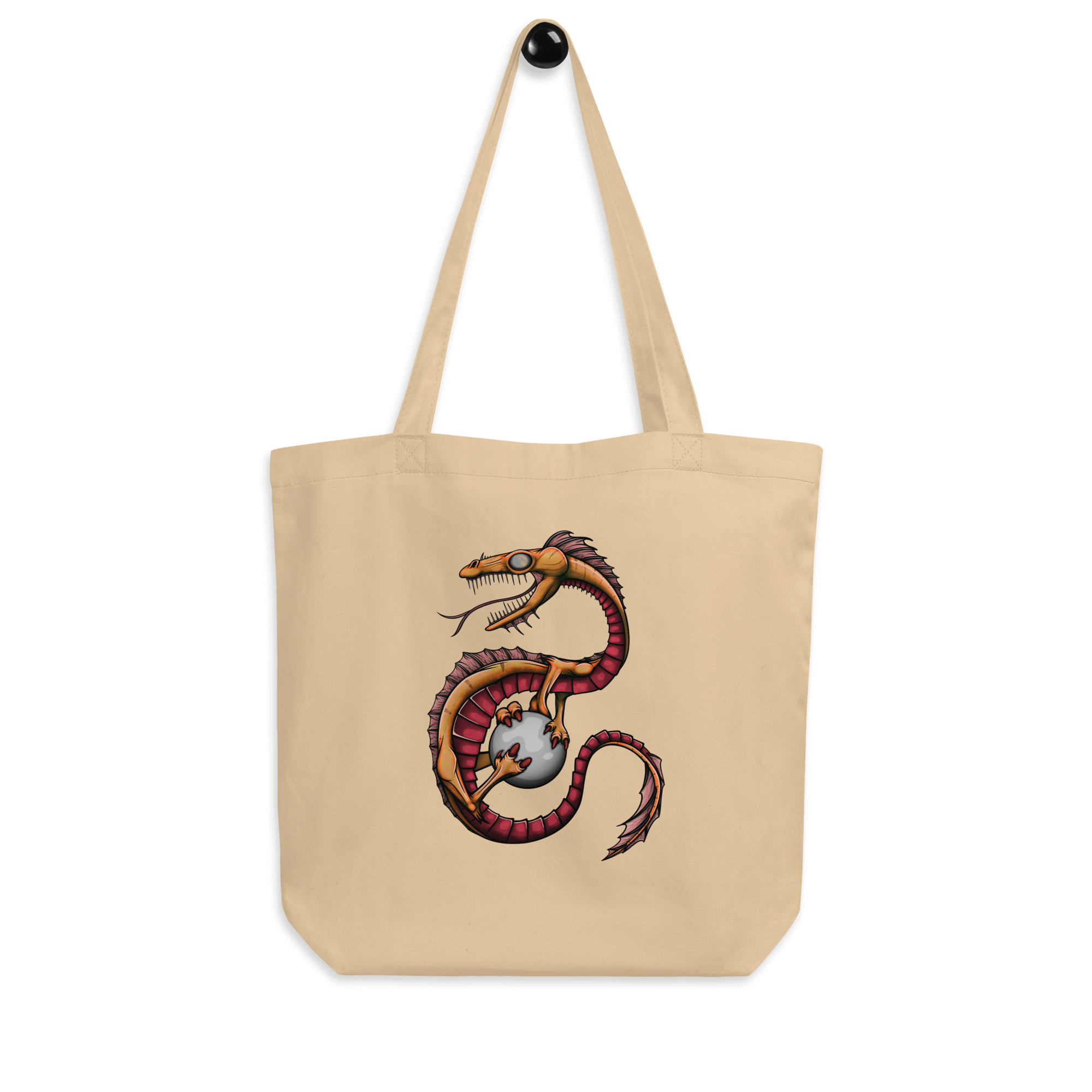 natural tote bag with cool yellow cartoon dragon