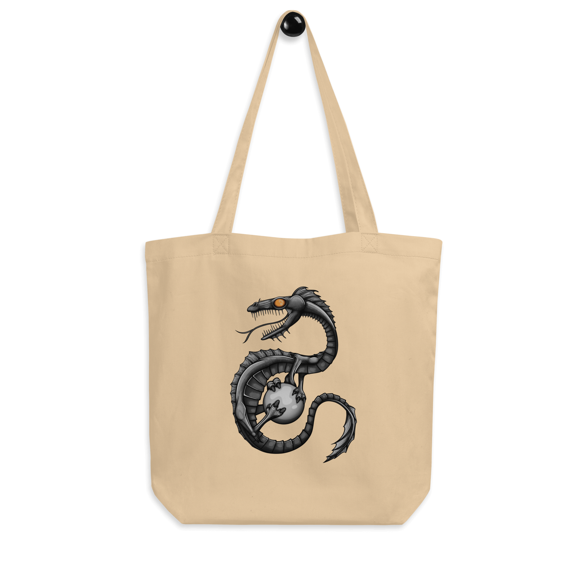 natural tote bag with cool grey cartoon dragon