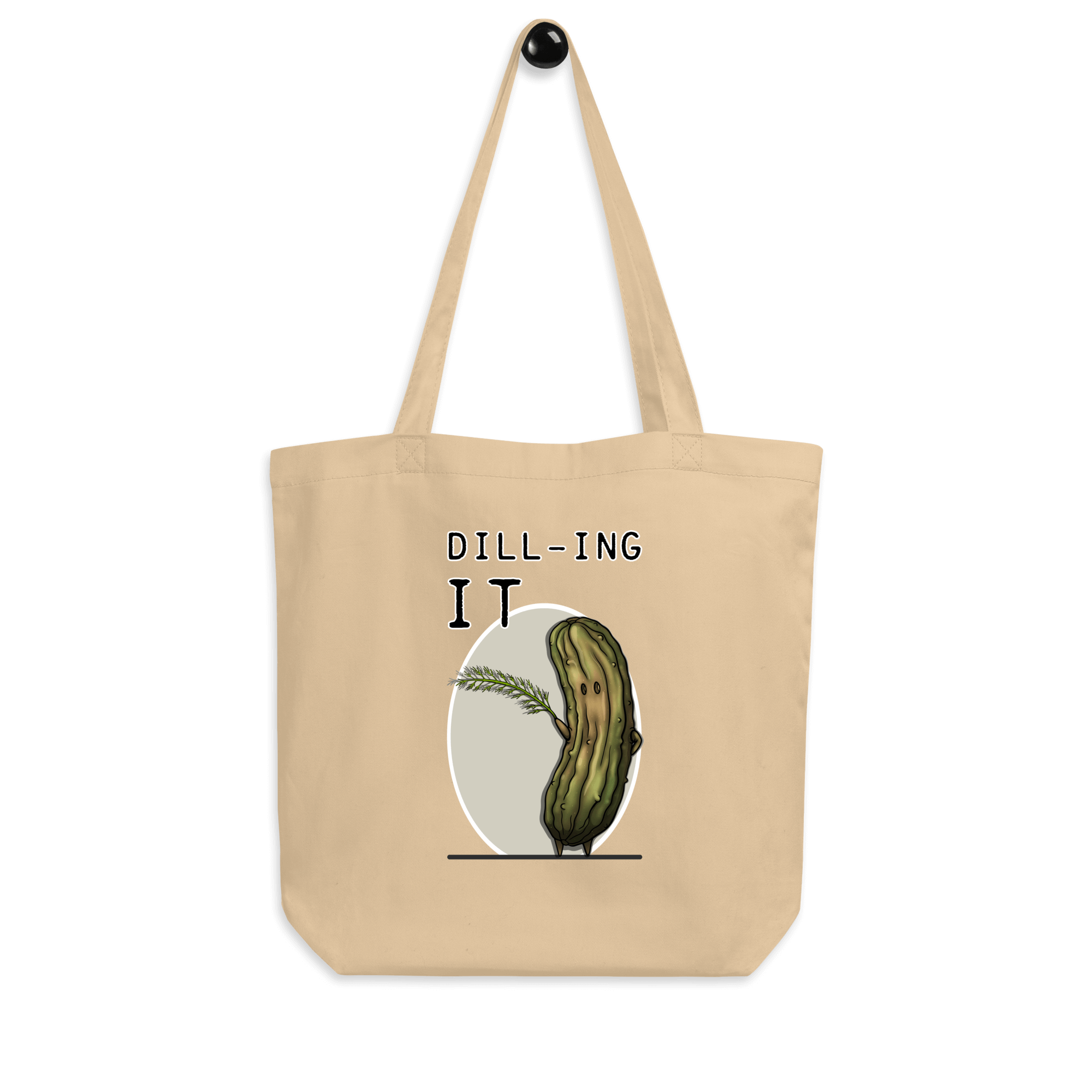 cool cartoon pickle with dill on tote bag natural