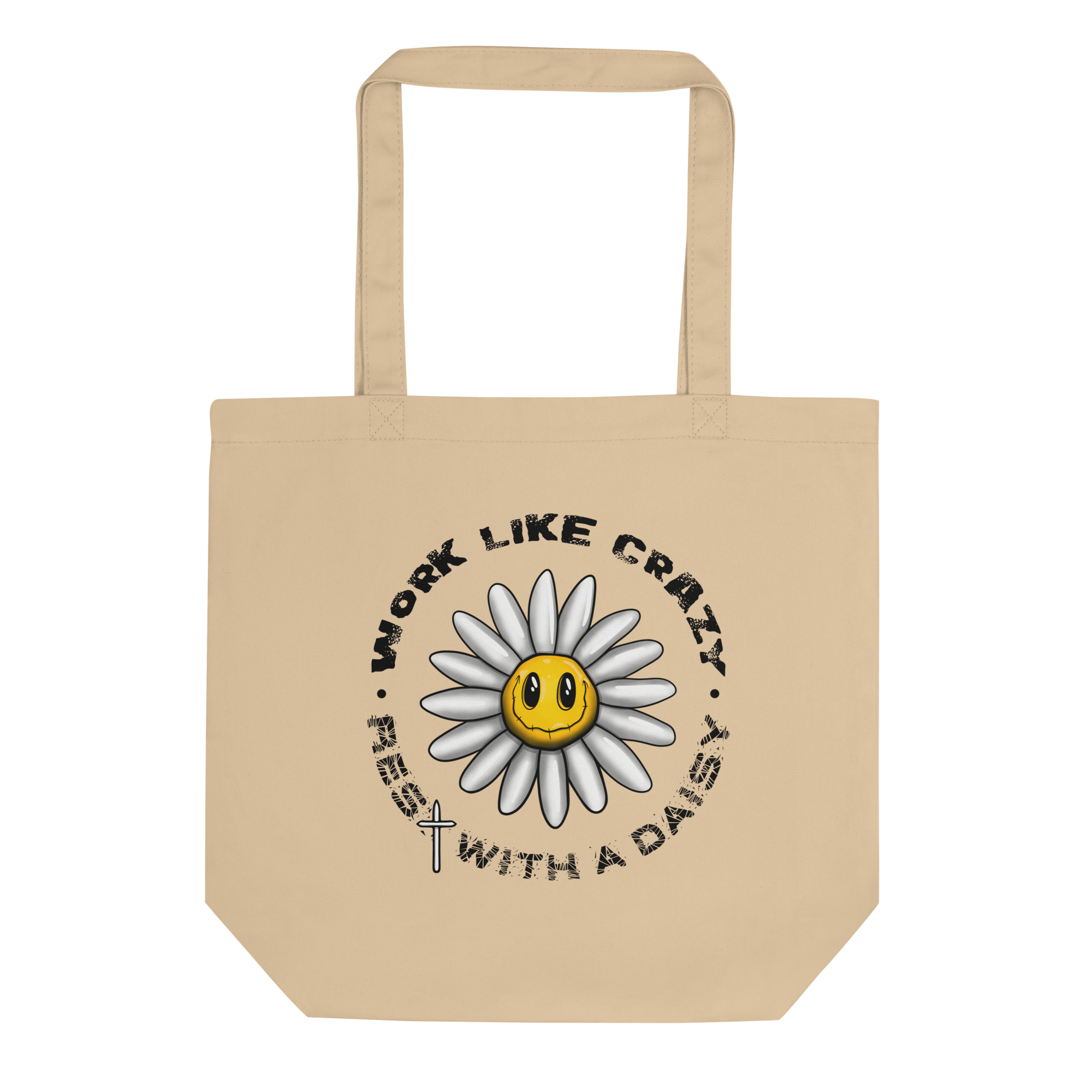 funny cartoon daisy drawing on natural tote bag