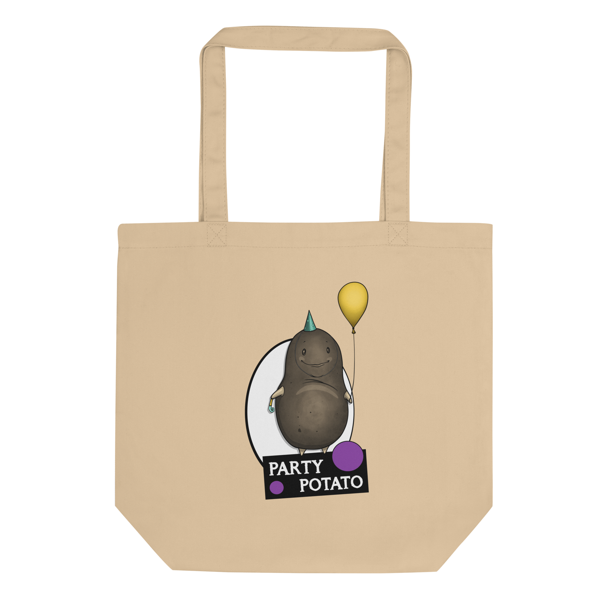 natural tote bag with cute party potato drawing