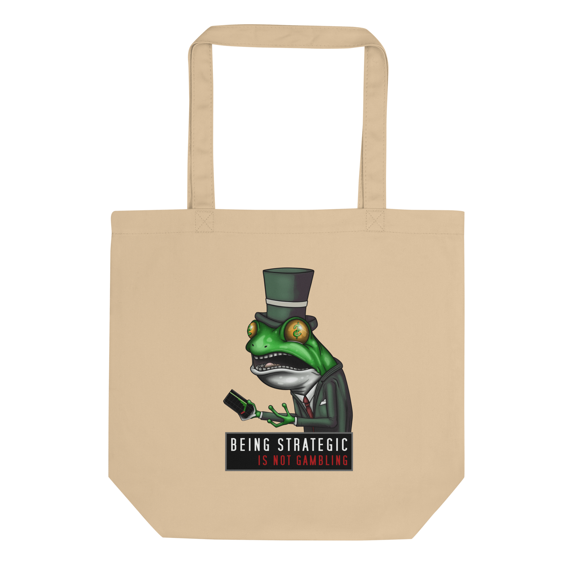 natural tote bag with cool dapper frog cartoon drawing