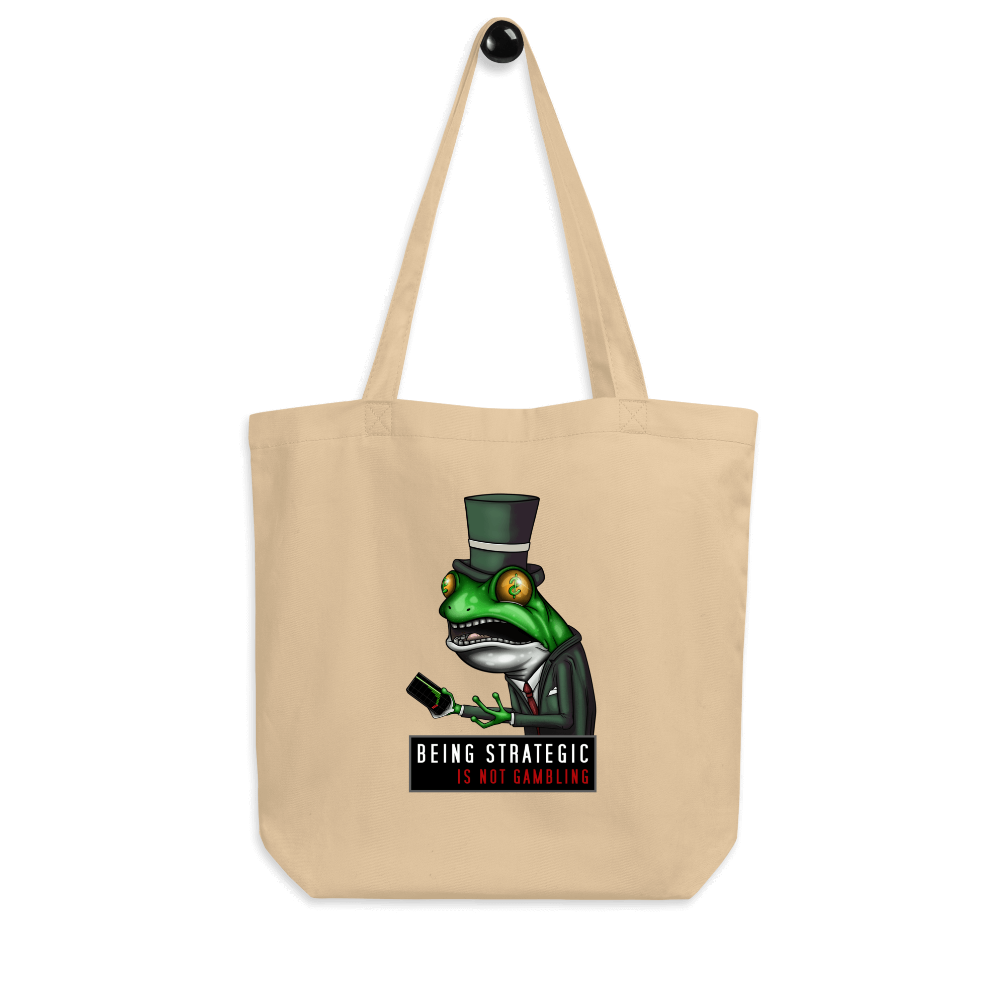 cartoon investor frog drawing on tote bag natural