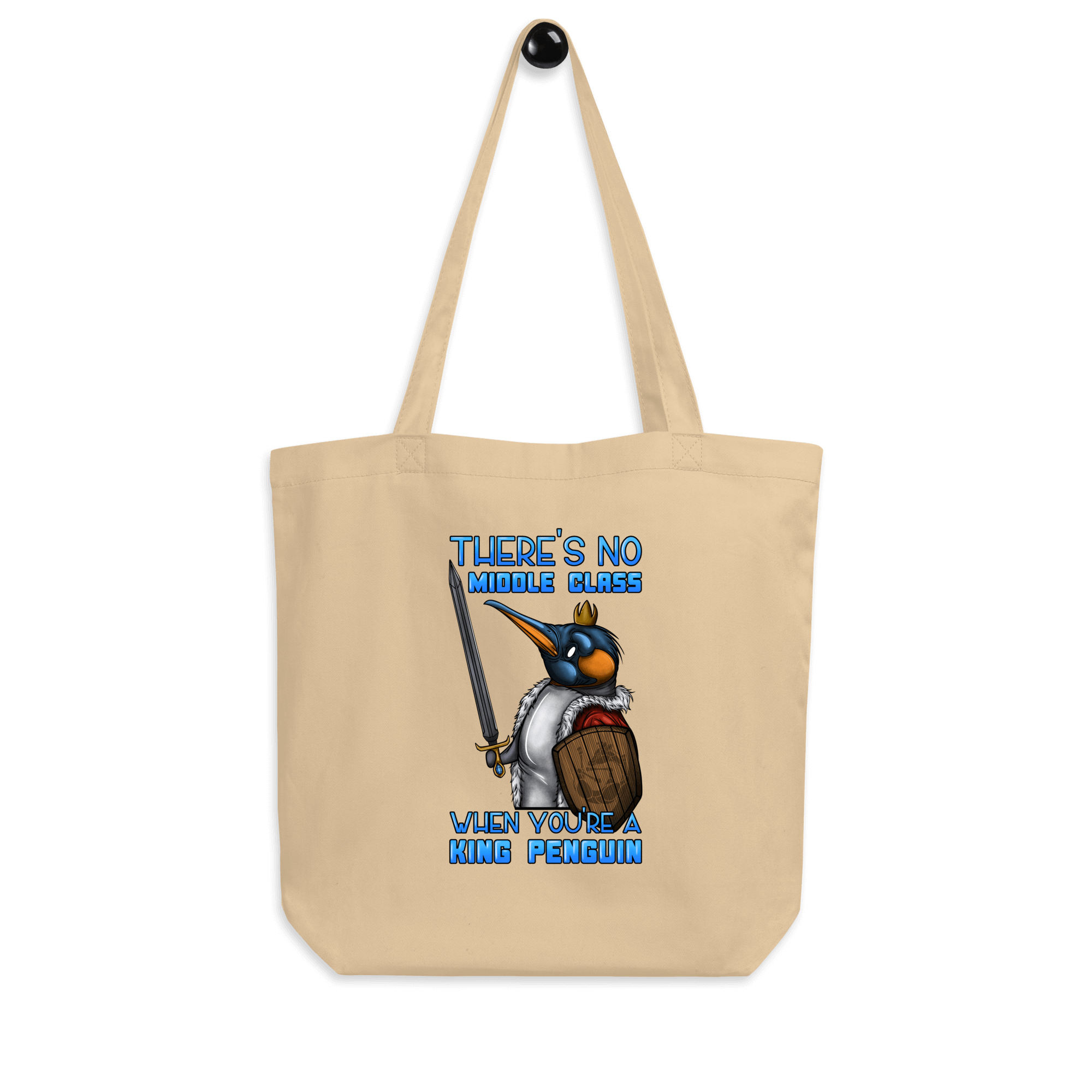 funny king penguin in cartoon style on natural tote bag