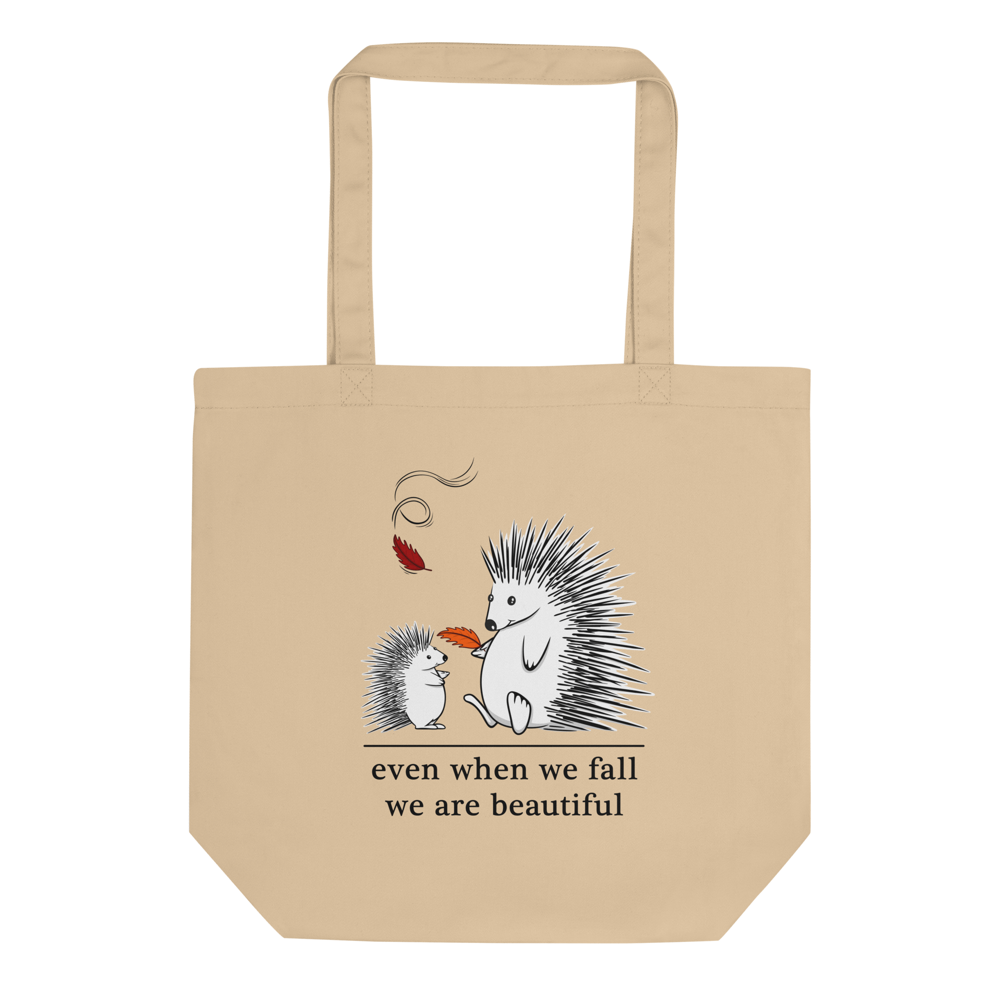 Cute cartoon hedgehog drawing on tote bag natural