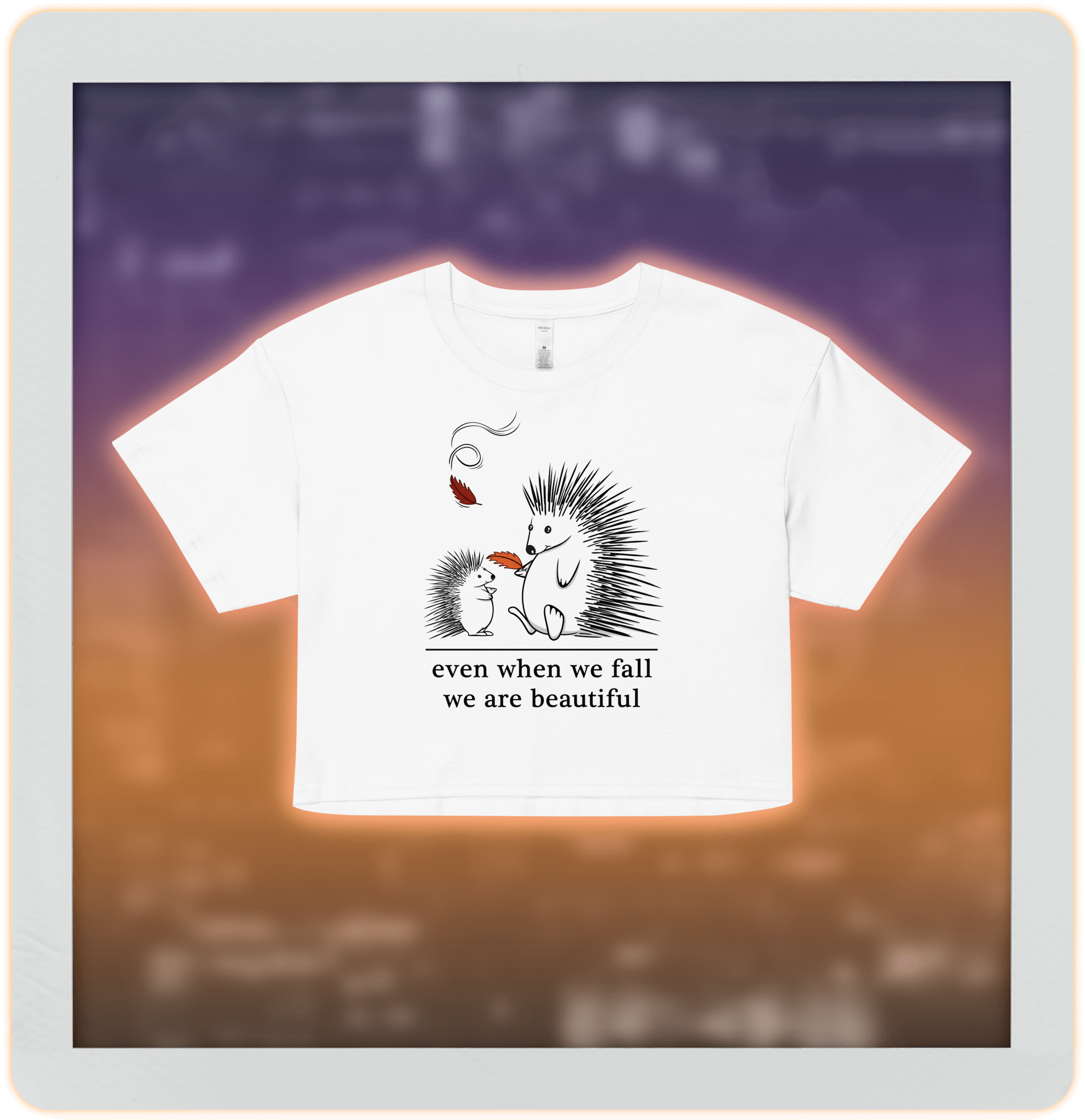 Cute cartoon hedgehog drawing on white crop top