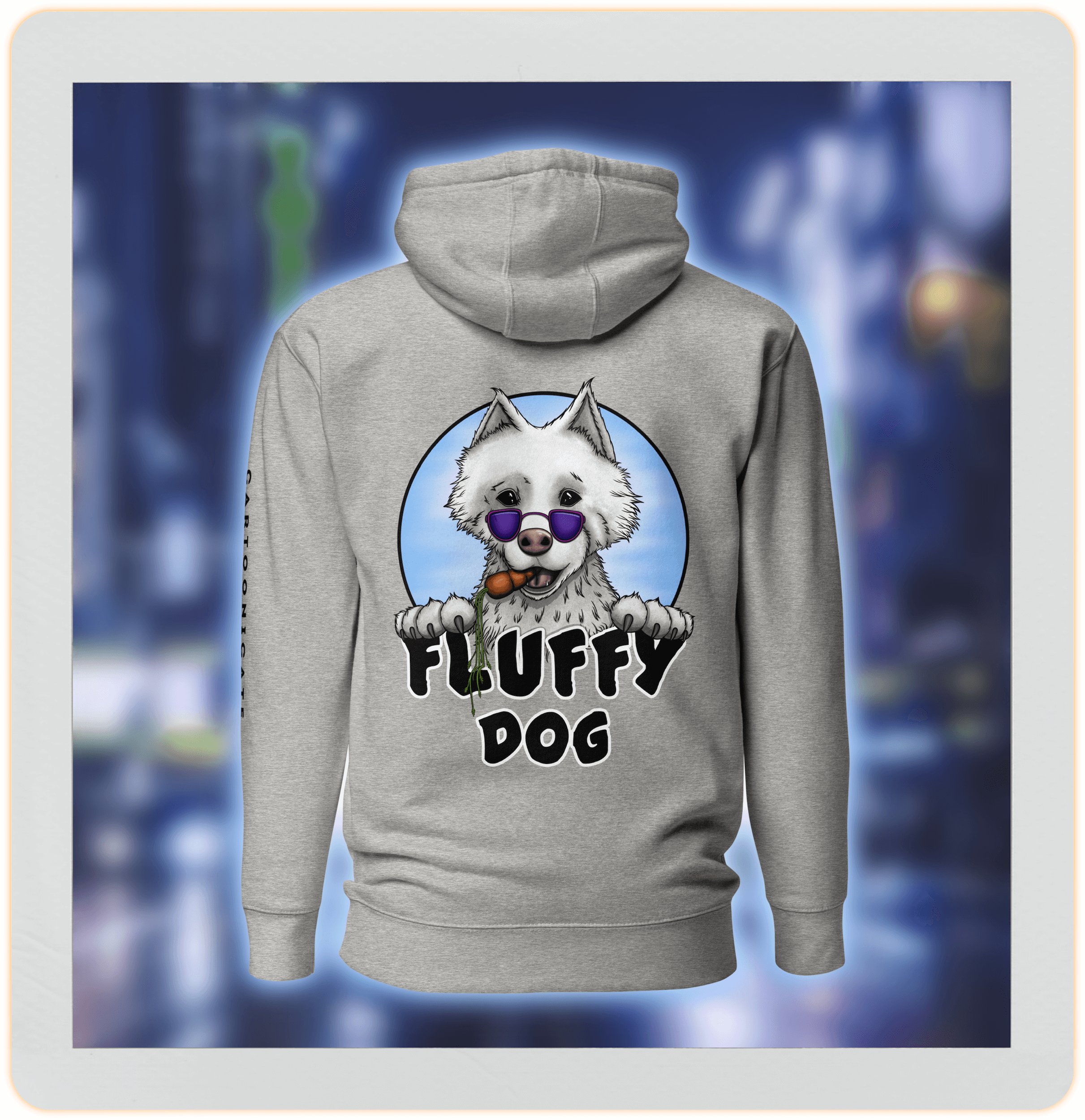 grey hoodie with cool cartoon dog drawing