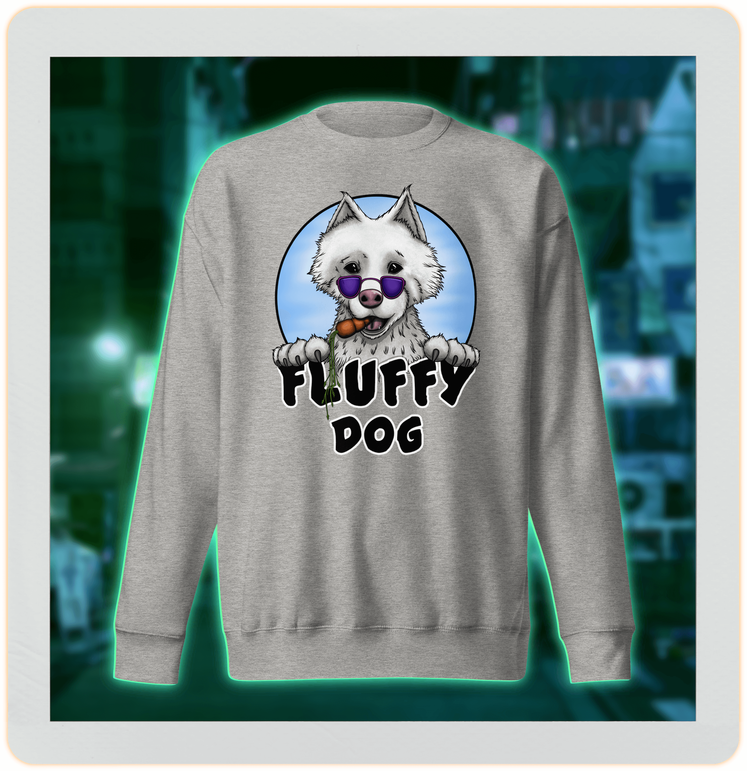 grey sweater with cool cartoon dog drawing