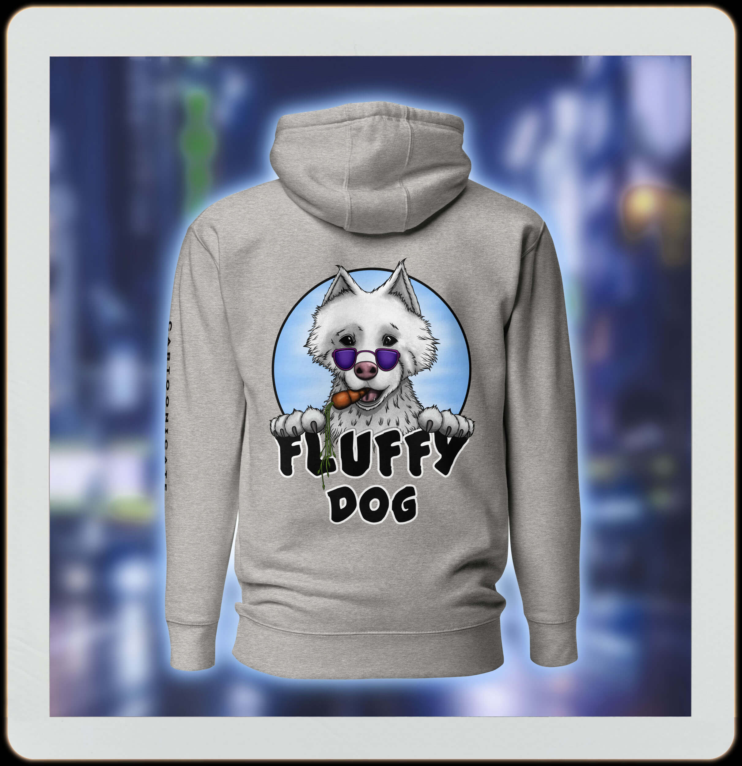 grey hoodie with cool cartoon dog drawing