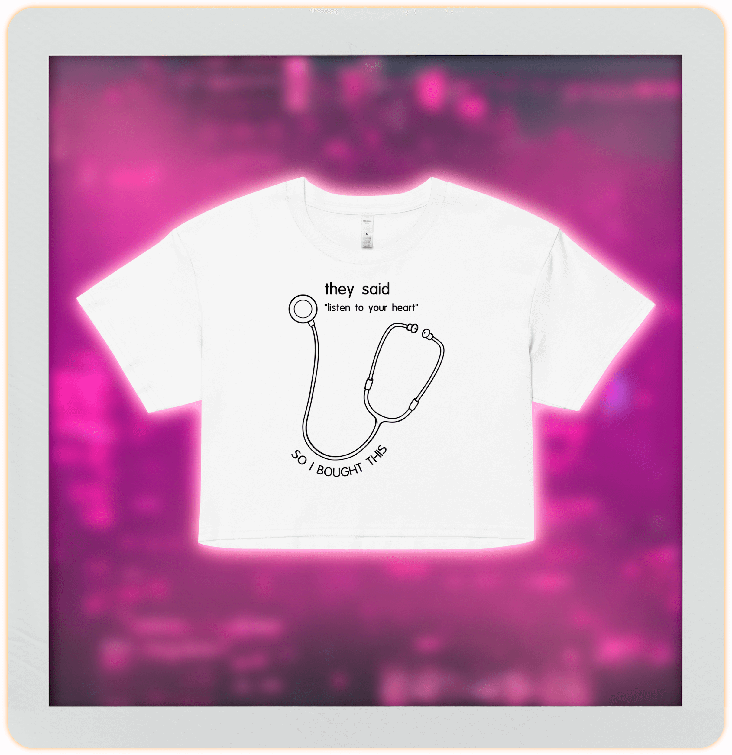 white humor crop top with doctor stethoscope drawing