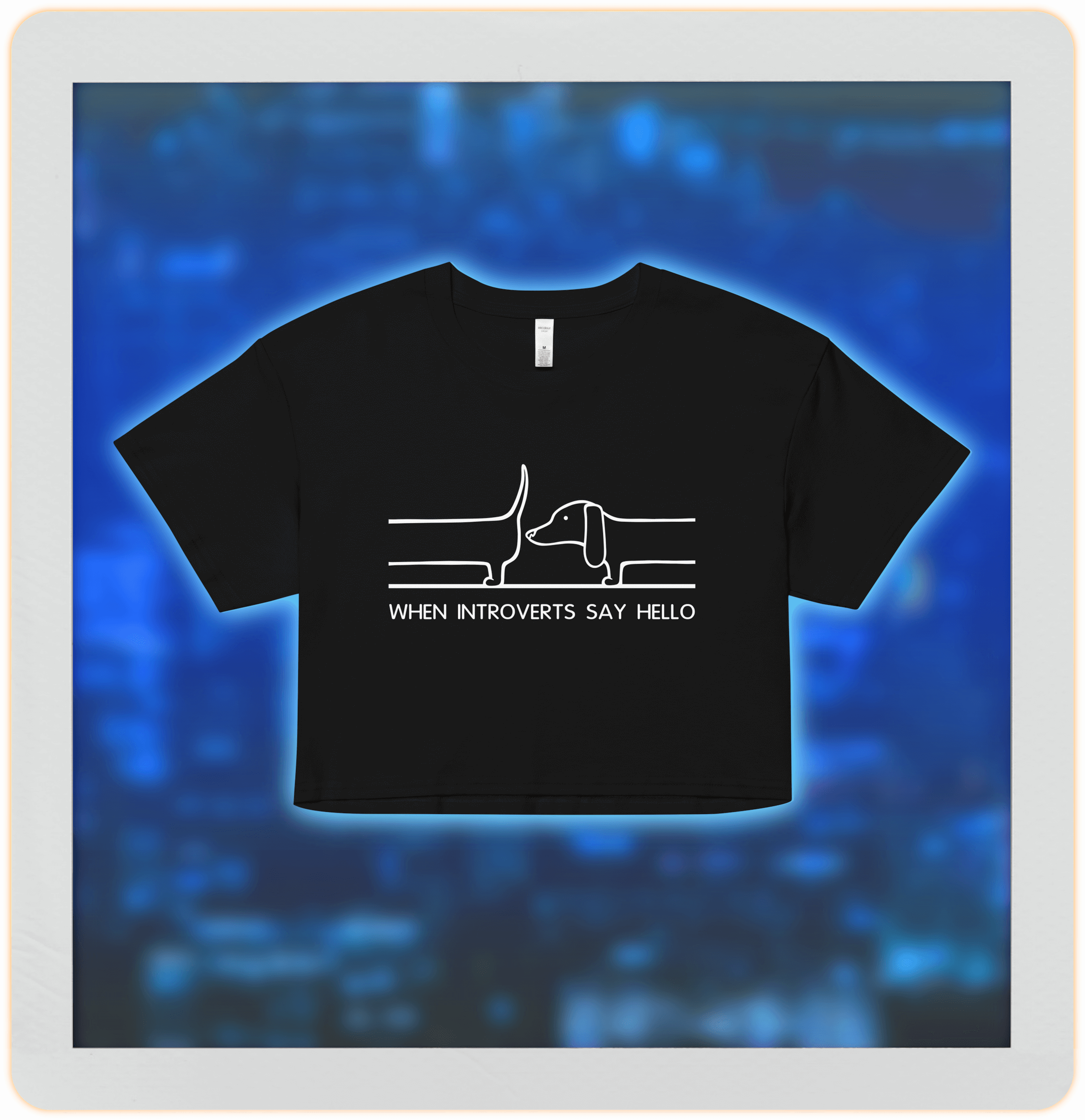 cool dachshund greeting on black crop top