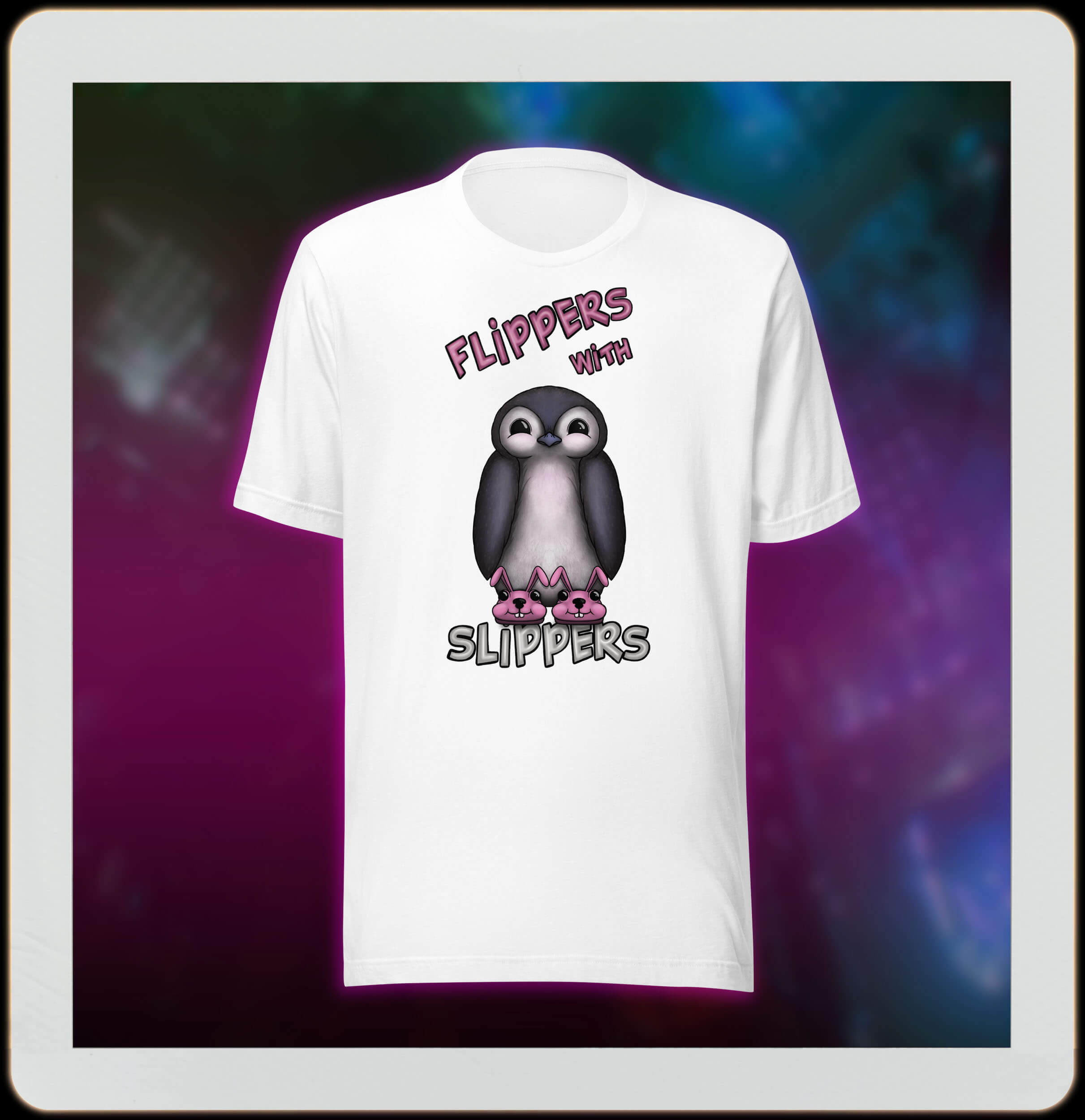 Flippers with slippers drawing on white t-shirt