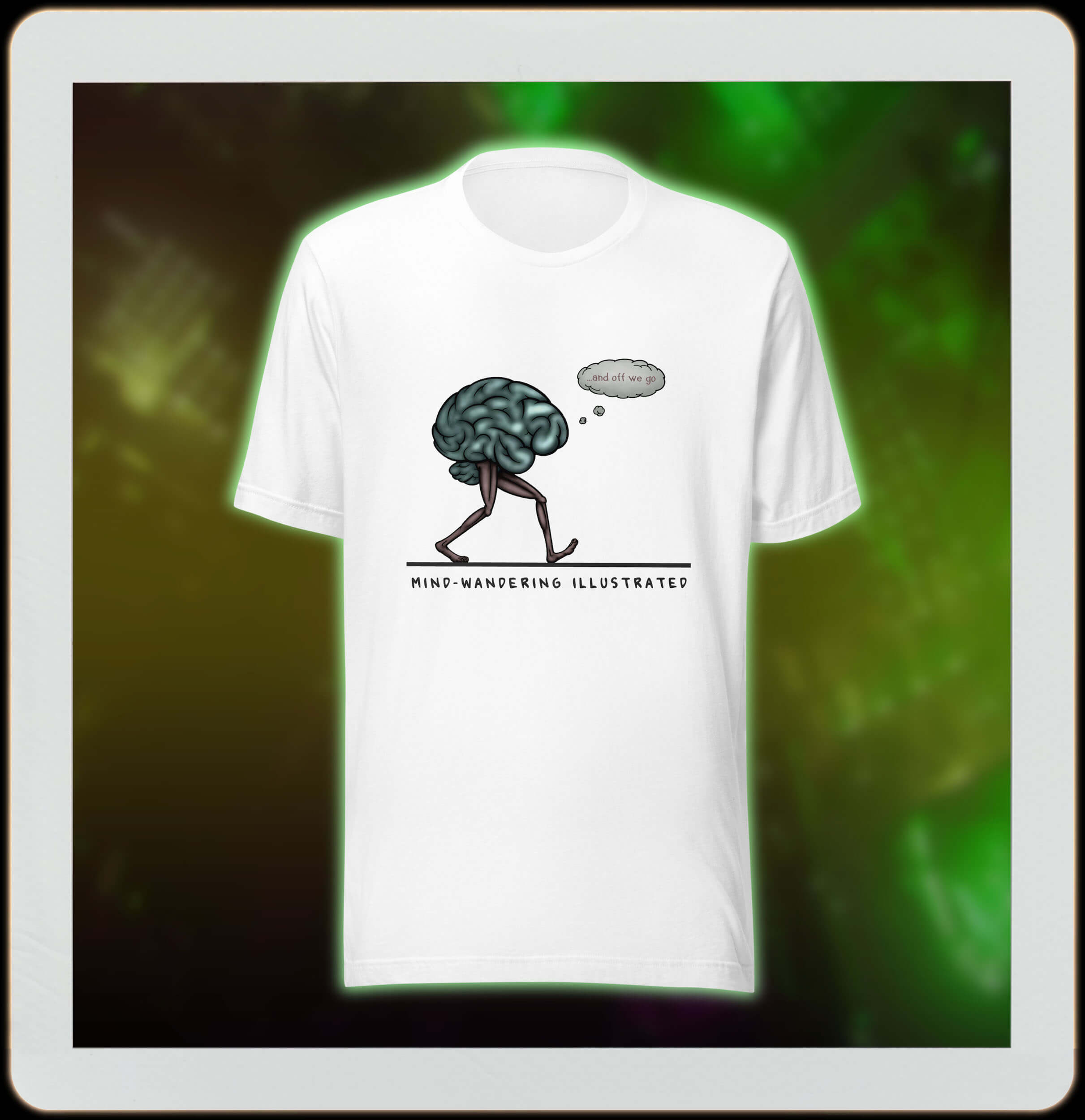 Cartoon brain humor white tee