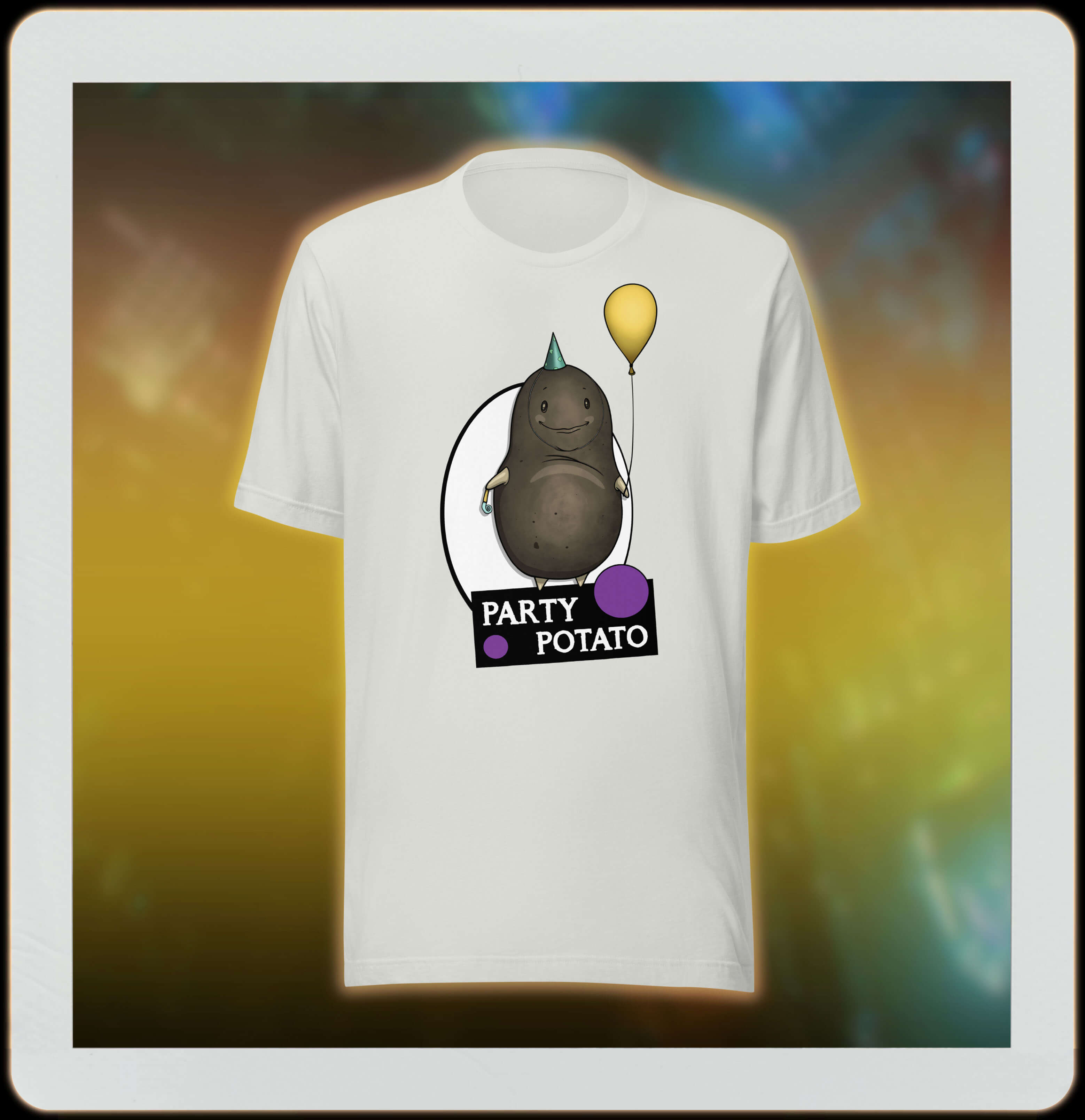 Cool cartoon potato drawing on silver grey t-shirt