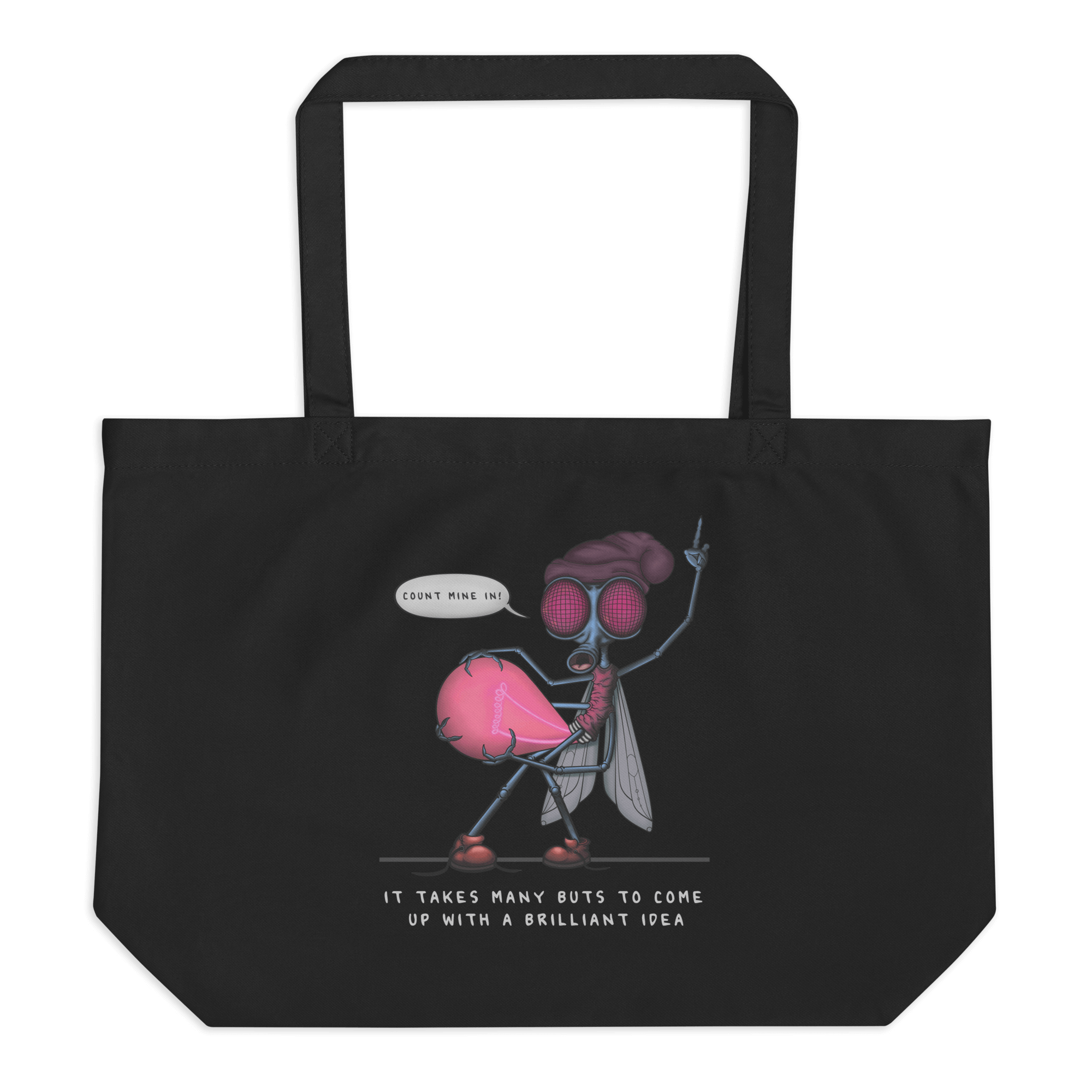 Pink cartoon firefly tote bag black