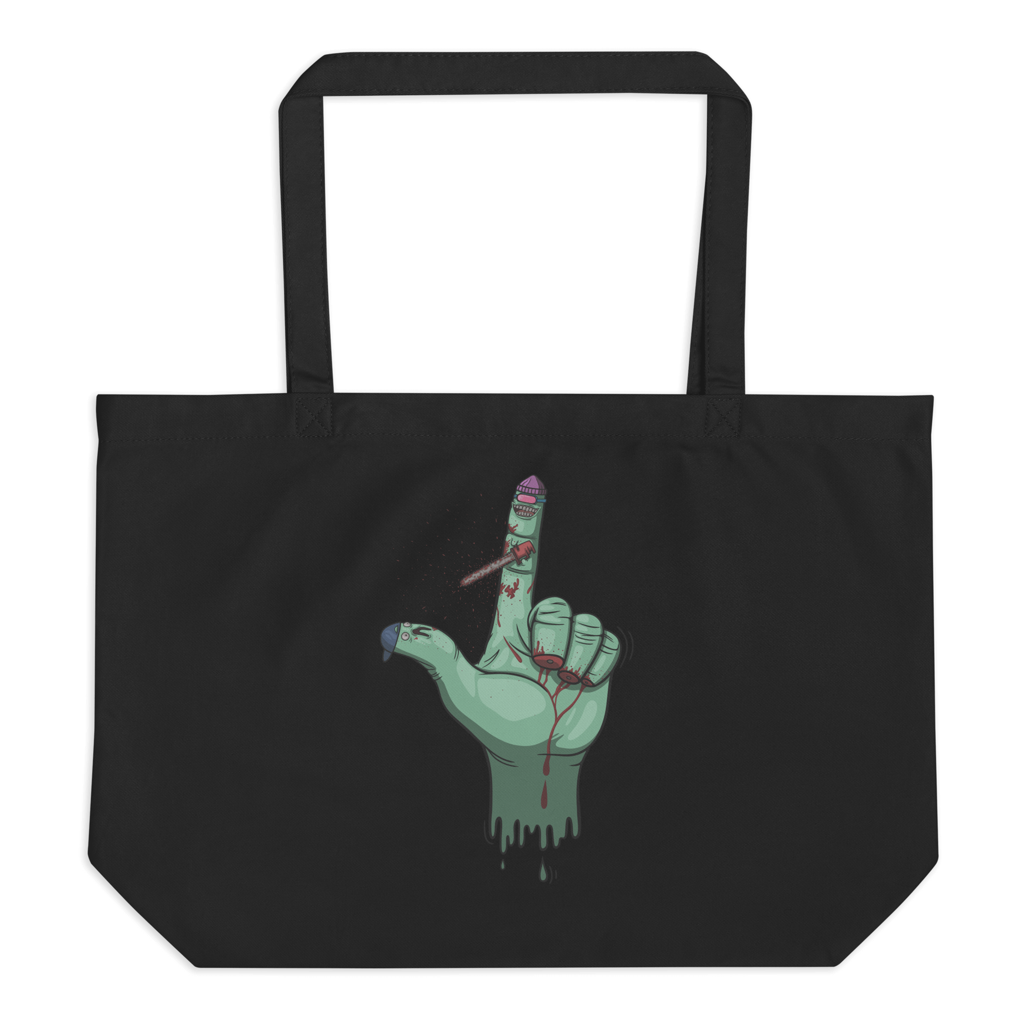 Cartoon hand with bloody fingers tote bag black