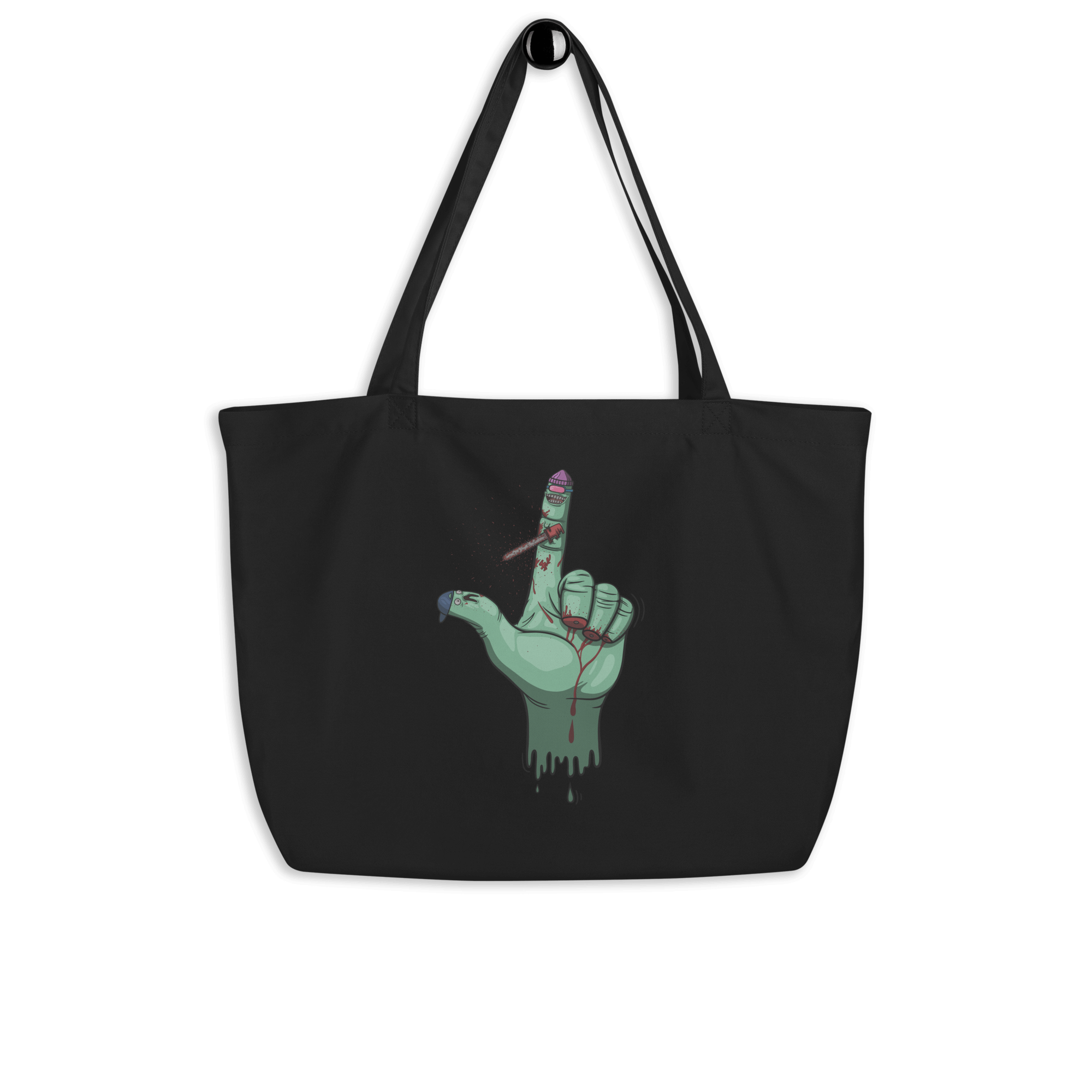 Crazy cartoon Halloween fingers tote bag black