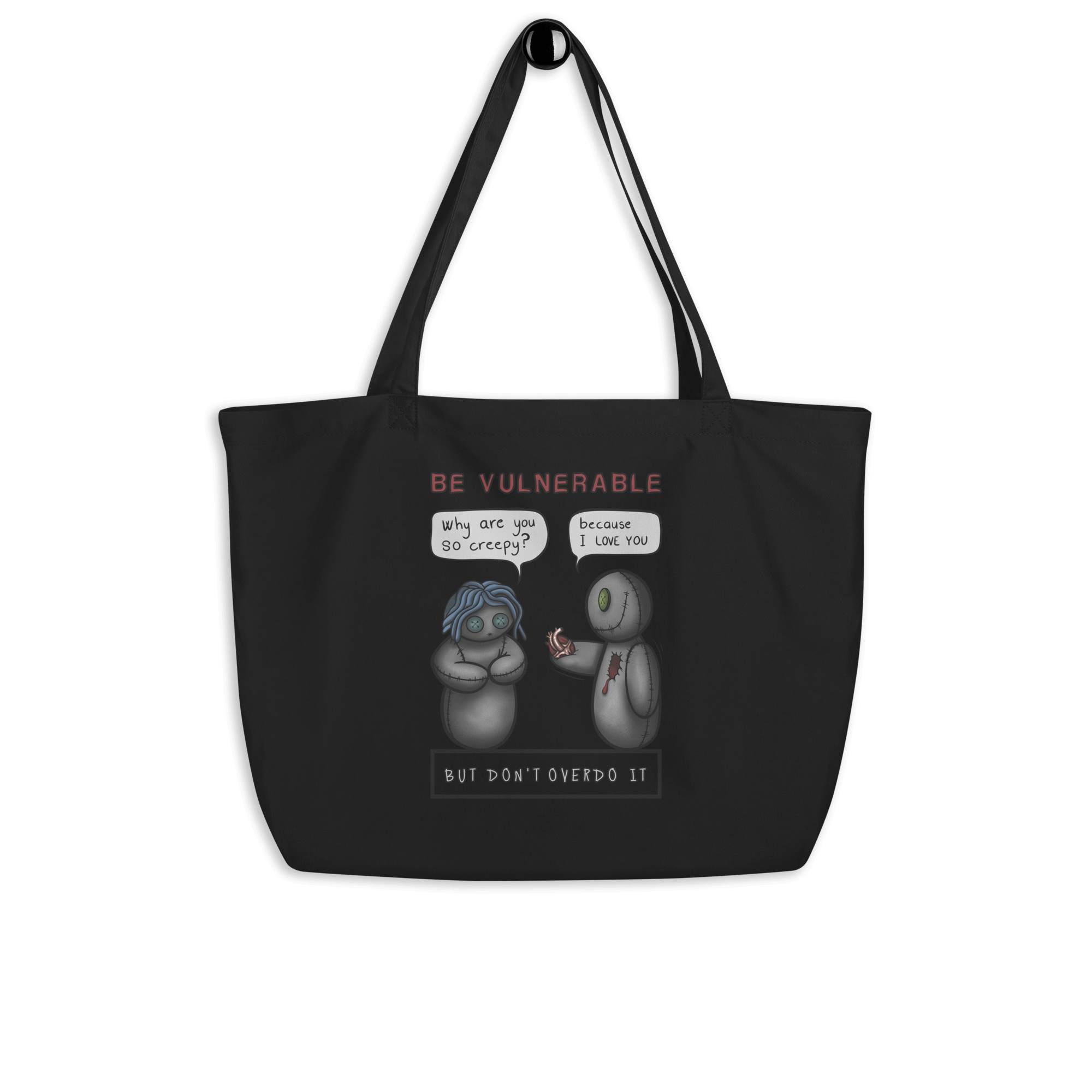 Funny cartoon voodoo doll tote bag black