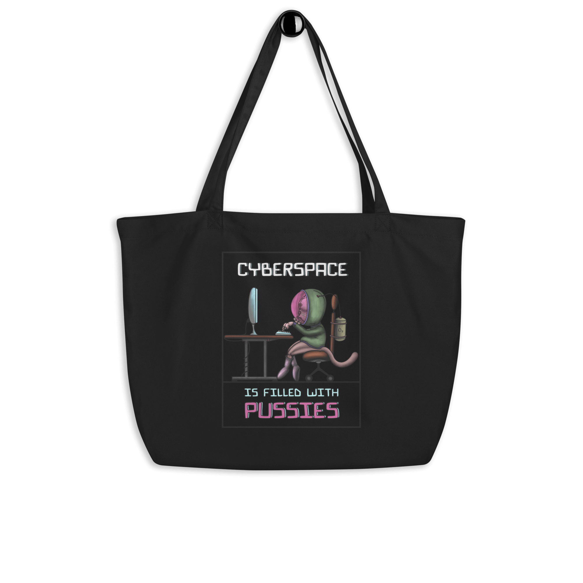 Funny cyberspace cat tote bag black