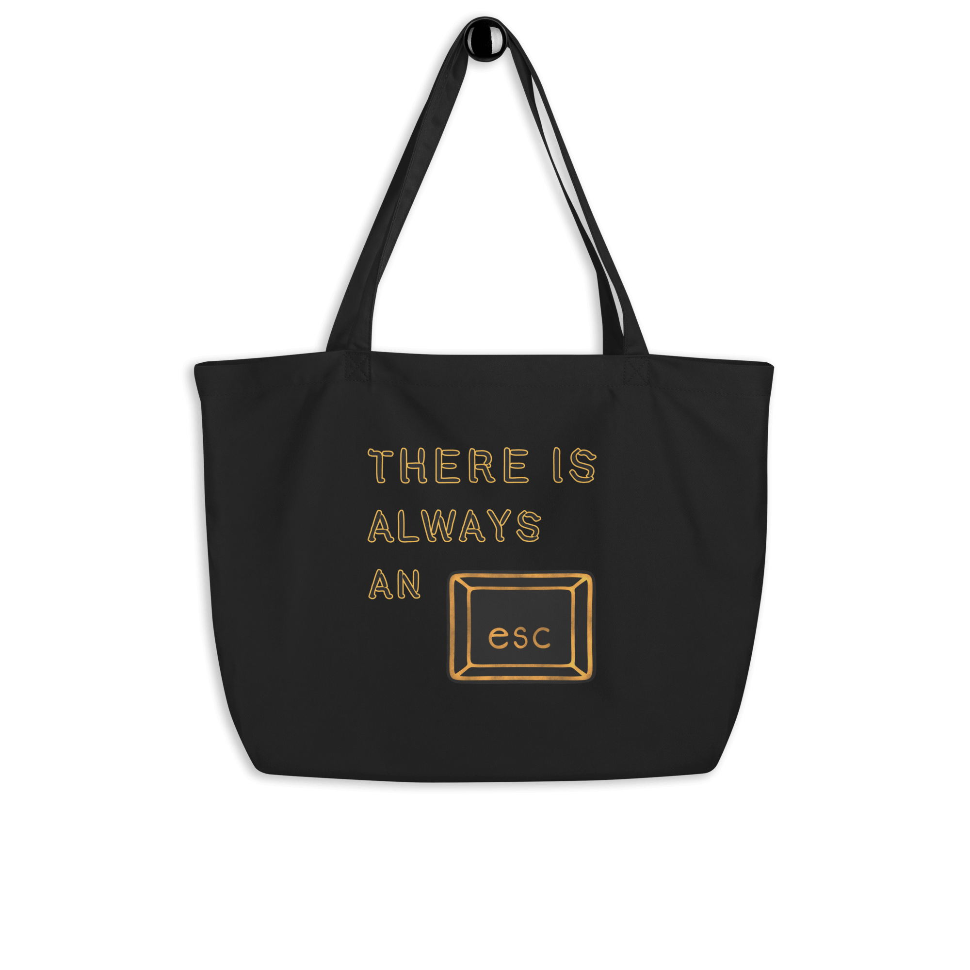 Funny cartoon computer keyboard esc button black tote bag