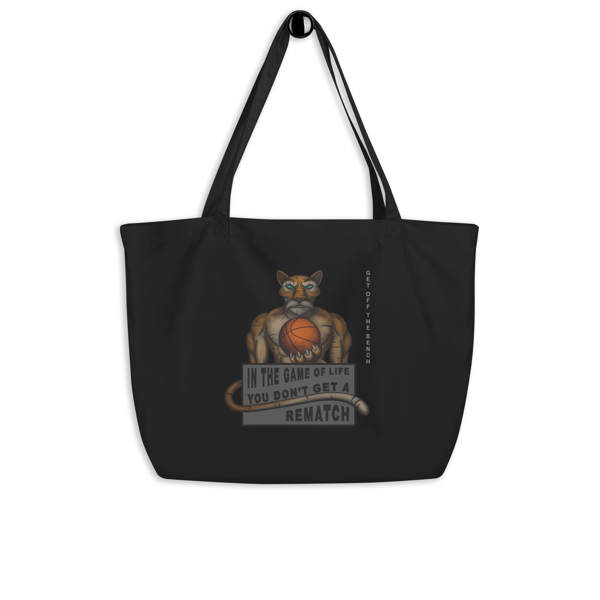 Tiger playing basketball tote bag black