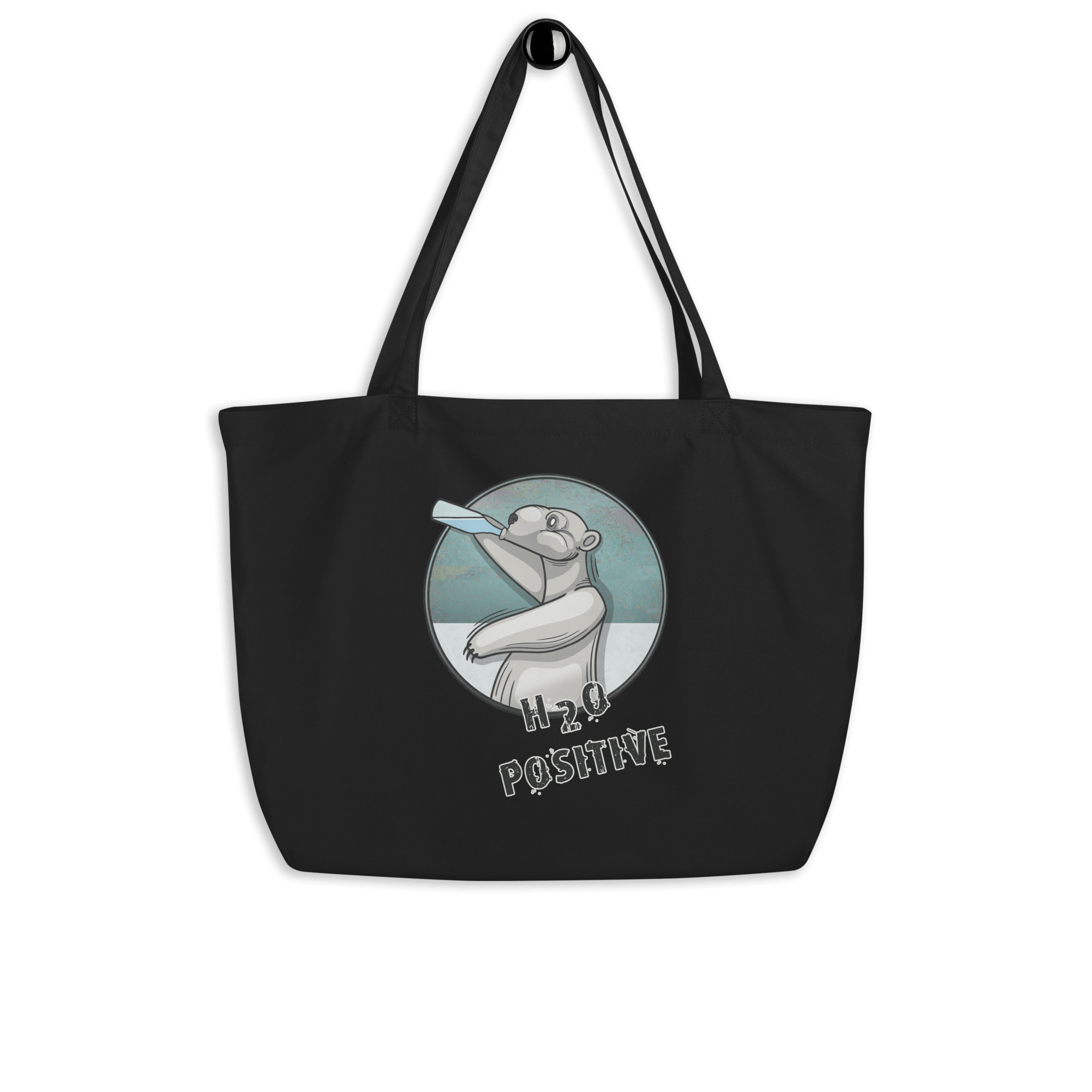 H20 positive polar bear cartoon on tote bag black